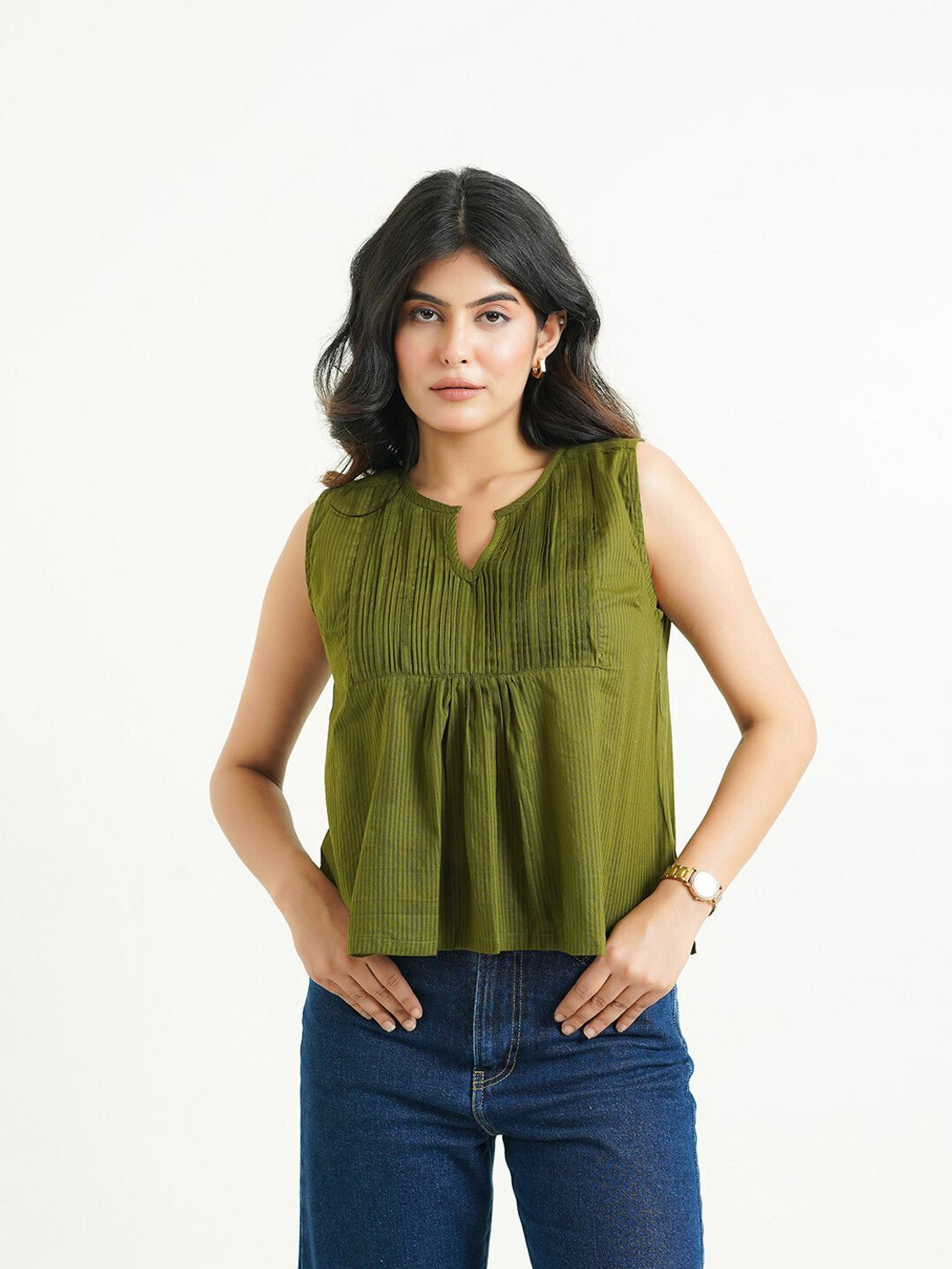 Image of GOODHAND Casual Floral Print Women Green Top