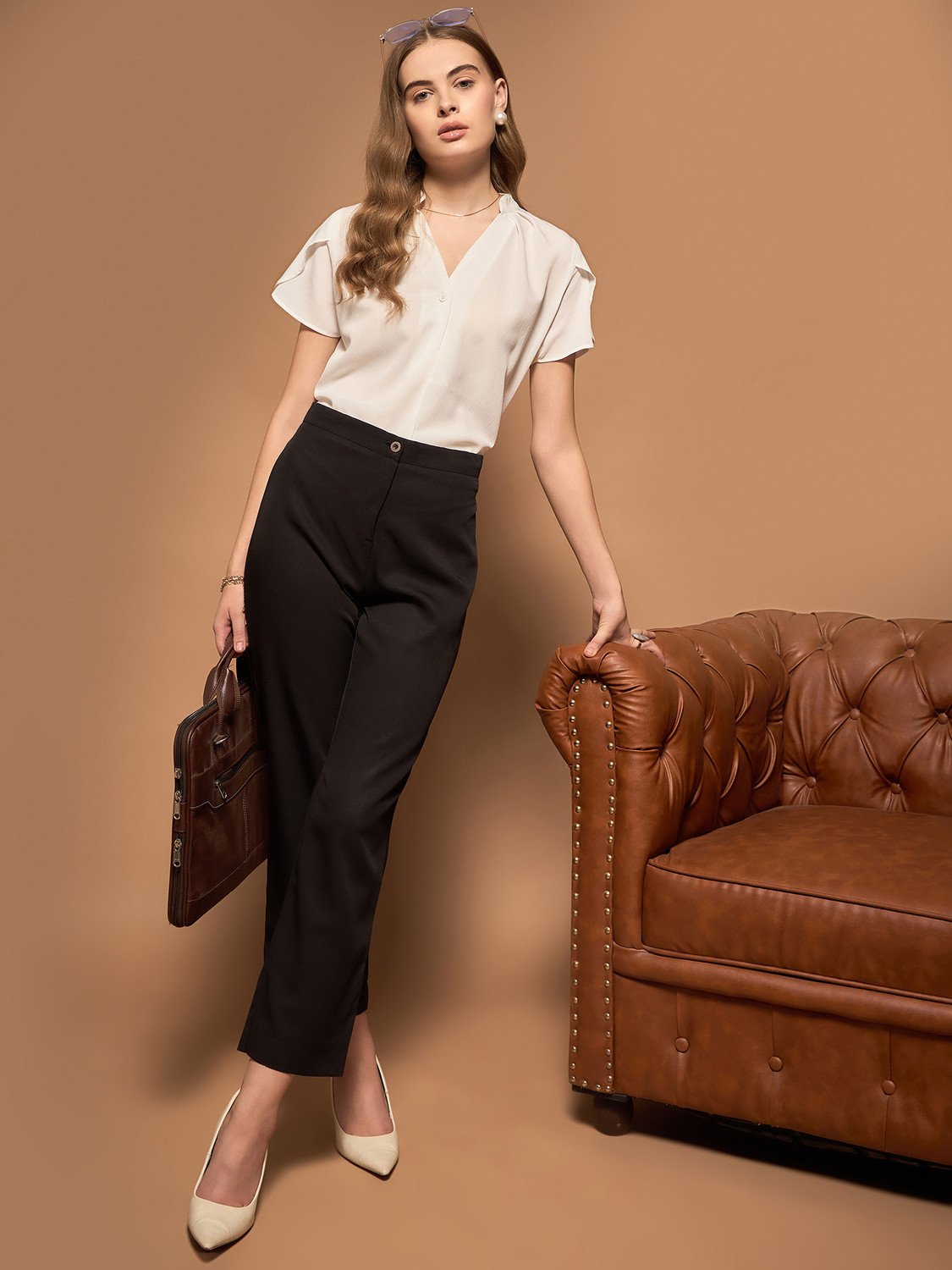 Image of Berrylush BIZwear Formal Solid Women White Top
