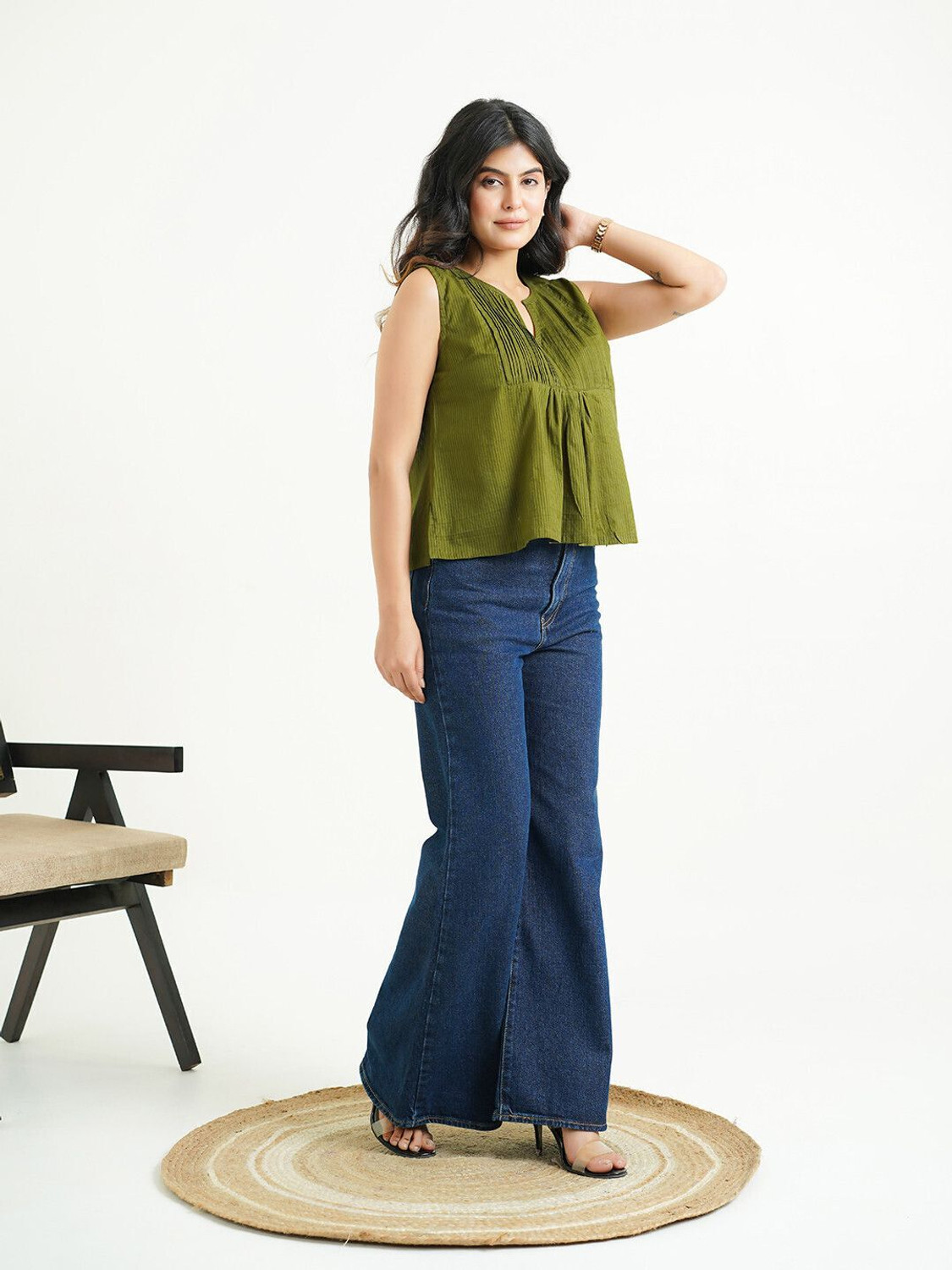 Image of GOODHAND Casual Floral Print Women Green Top
