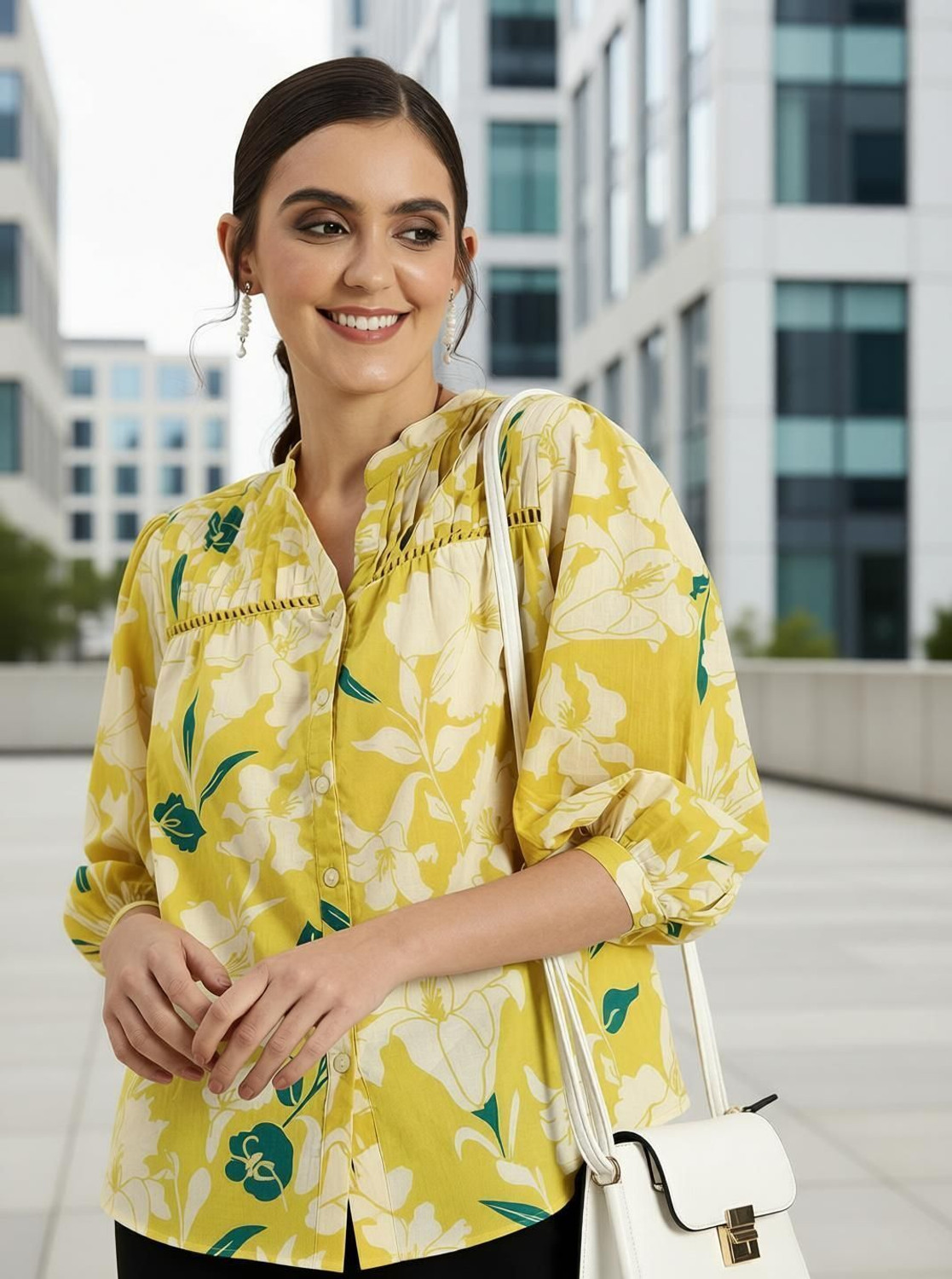 Image of Fab8Sight Casual Printed Women Yellow Top