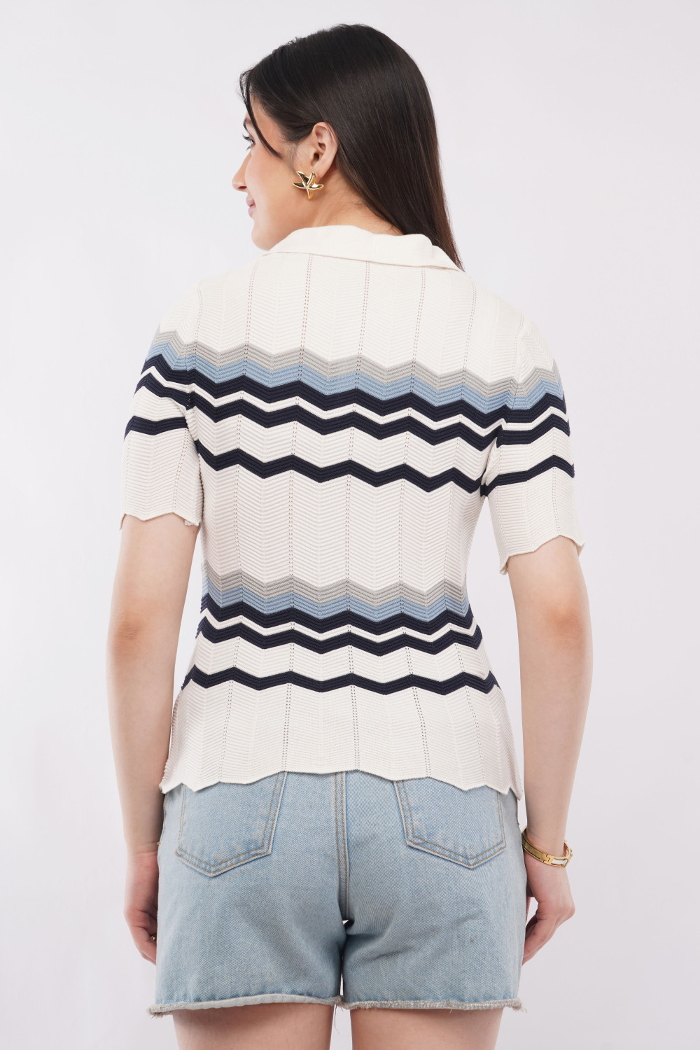Image of IROZI Casual Chevron /Zig Zag Women Multicolor Top