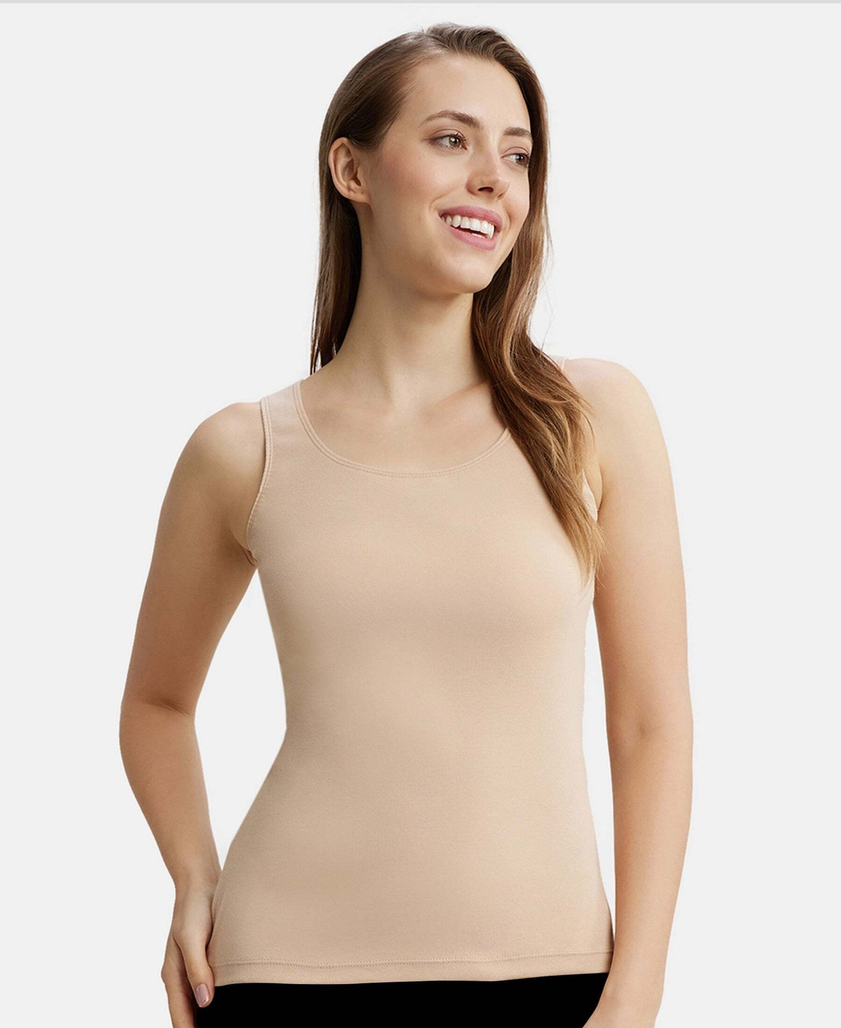 Image of JOCKEY Casual Sleeveless Solid Women Beige Top