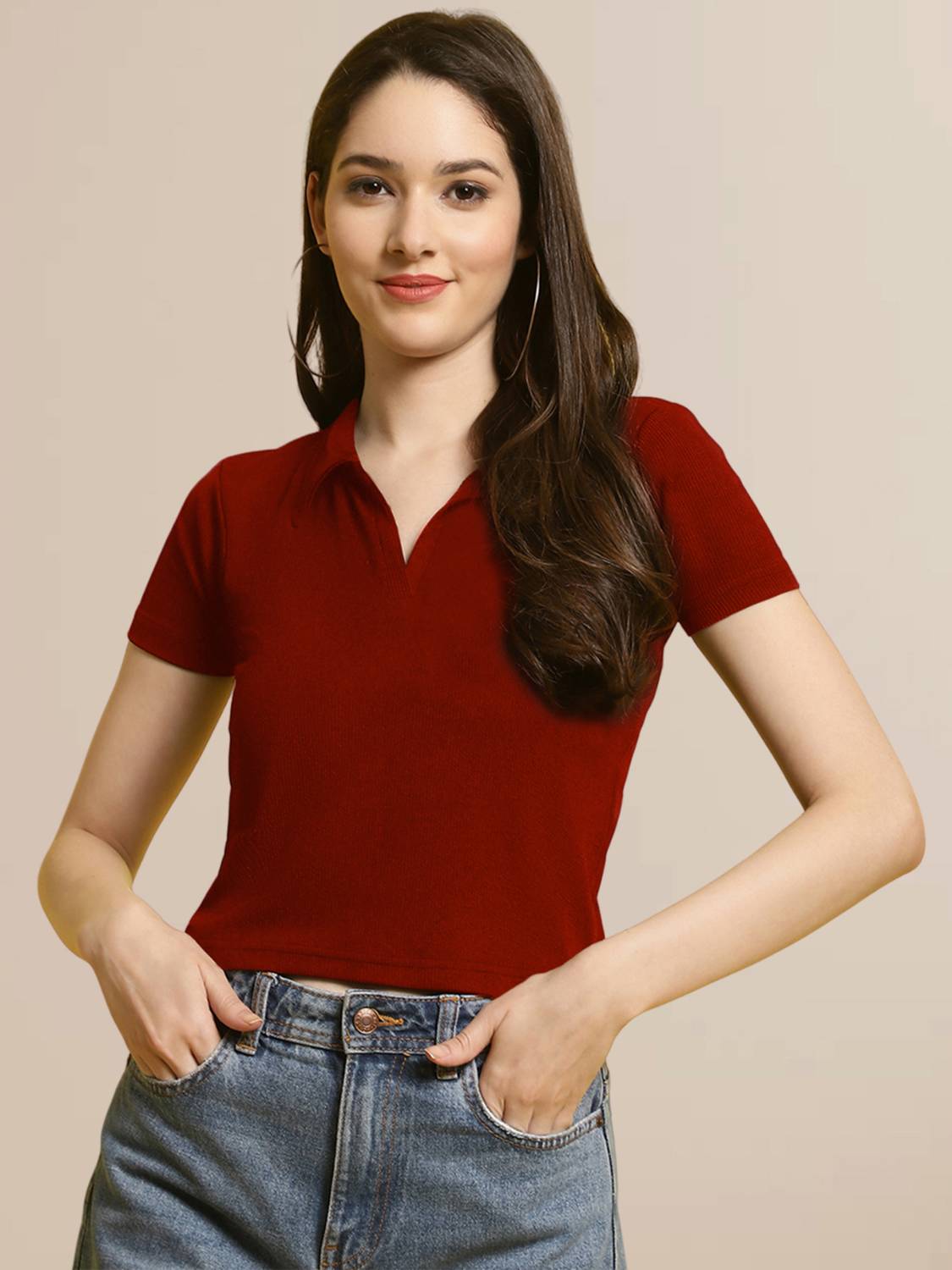 Fabflee Casual Solid Women Maroon Top