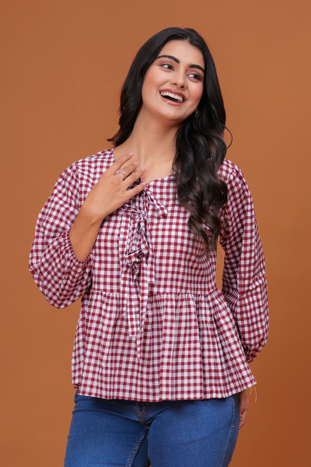 Image of GIGNAR Casual Checkered Women Red, White Top