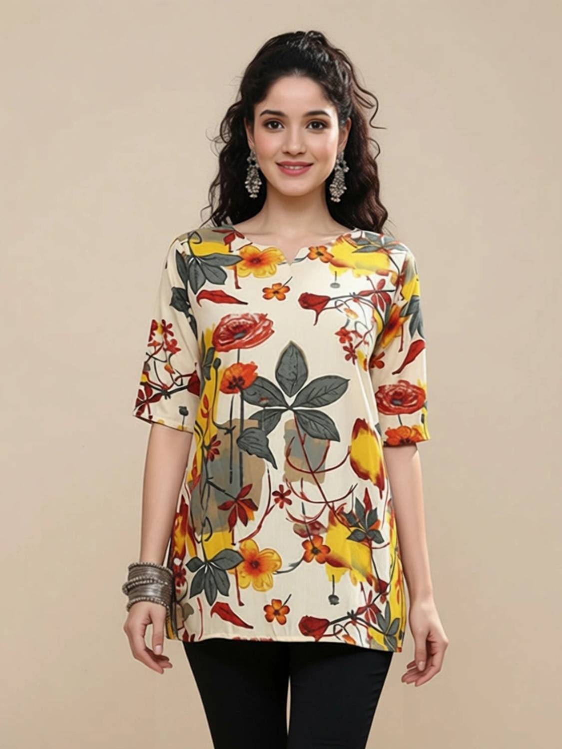 Ethnicbasket Casual Floral Print Women Multicolor Top