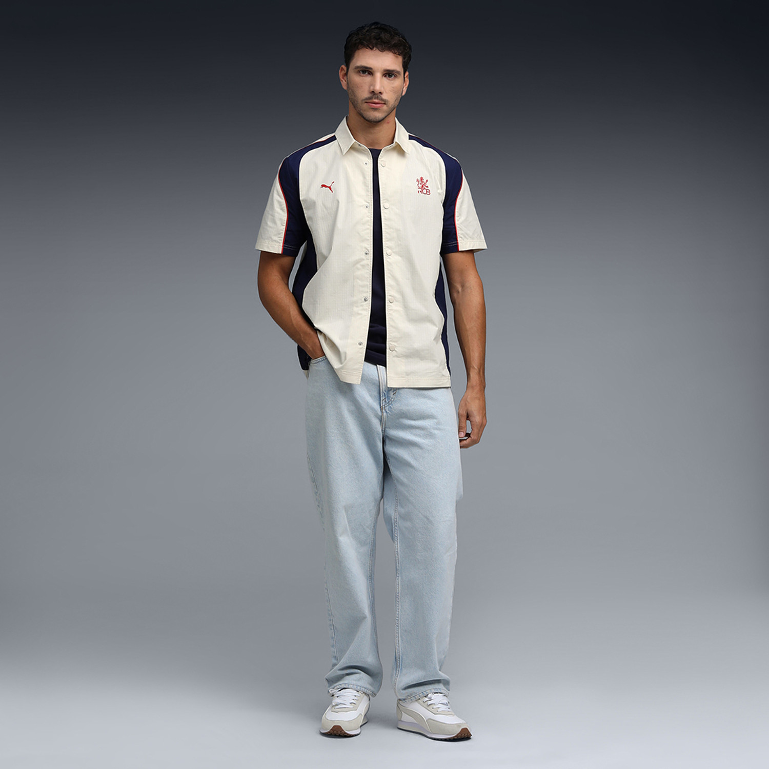 Image of PUMA Men Color Block Sports Beige Shirt