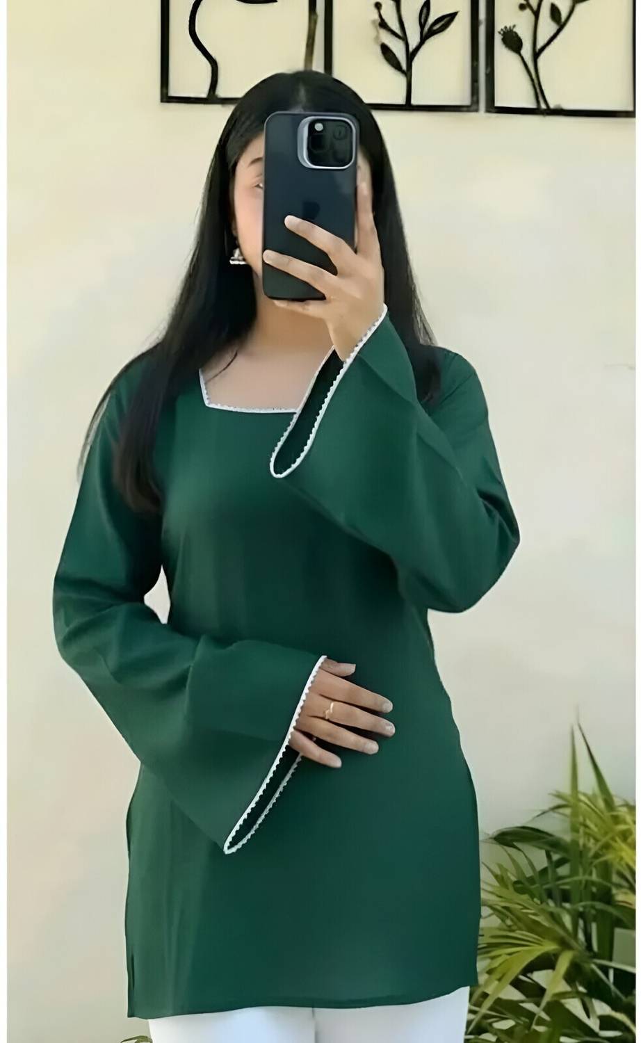 AGOKAI Casual Solid Women Green Top