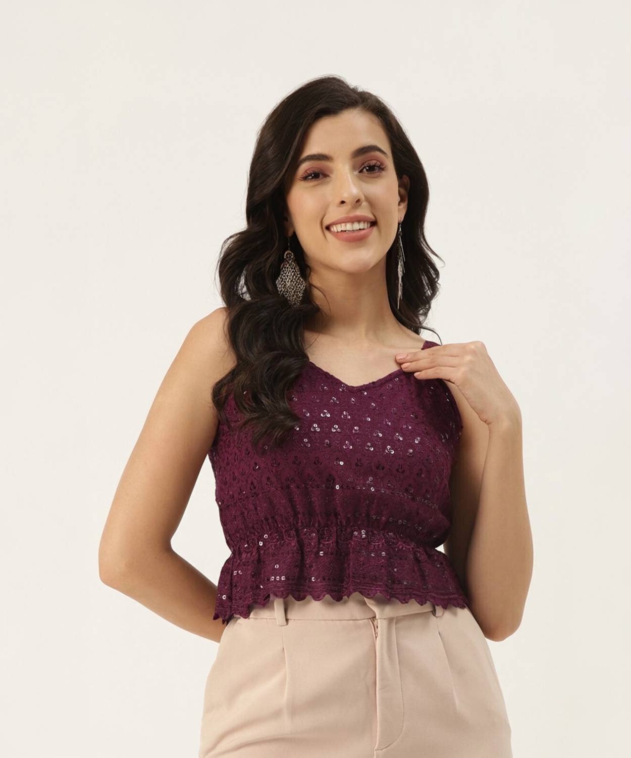 BRINNS Casual Embroidered Women Purple Top