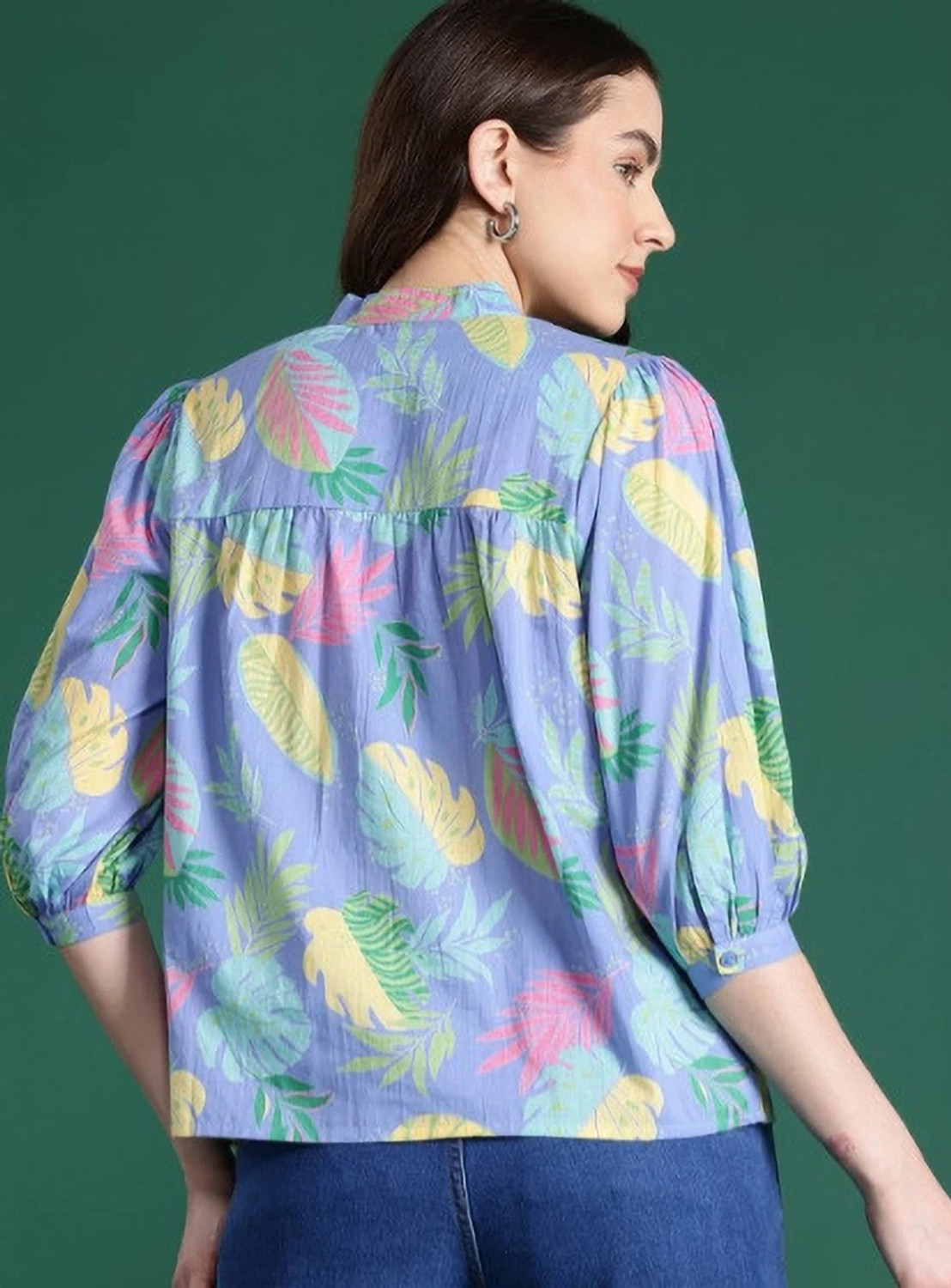 Image of cavercha fashion Casual Printed Women Blue Top