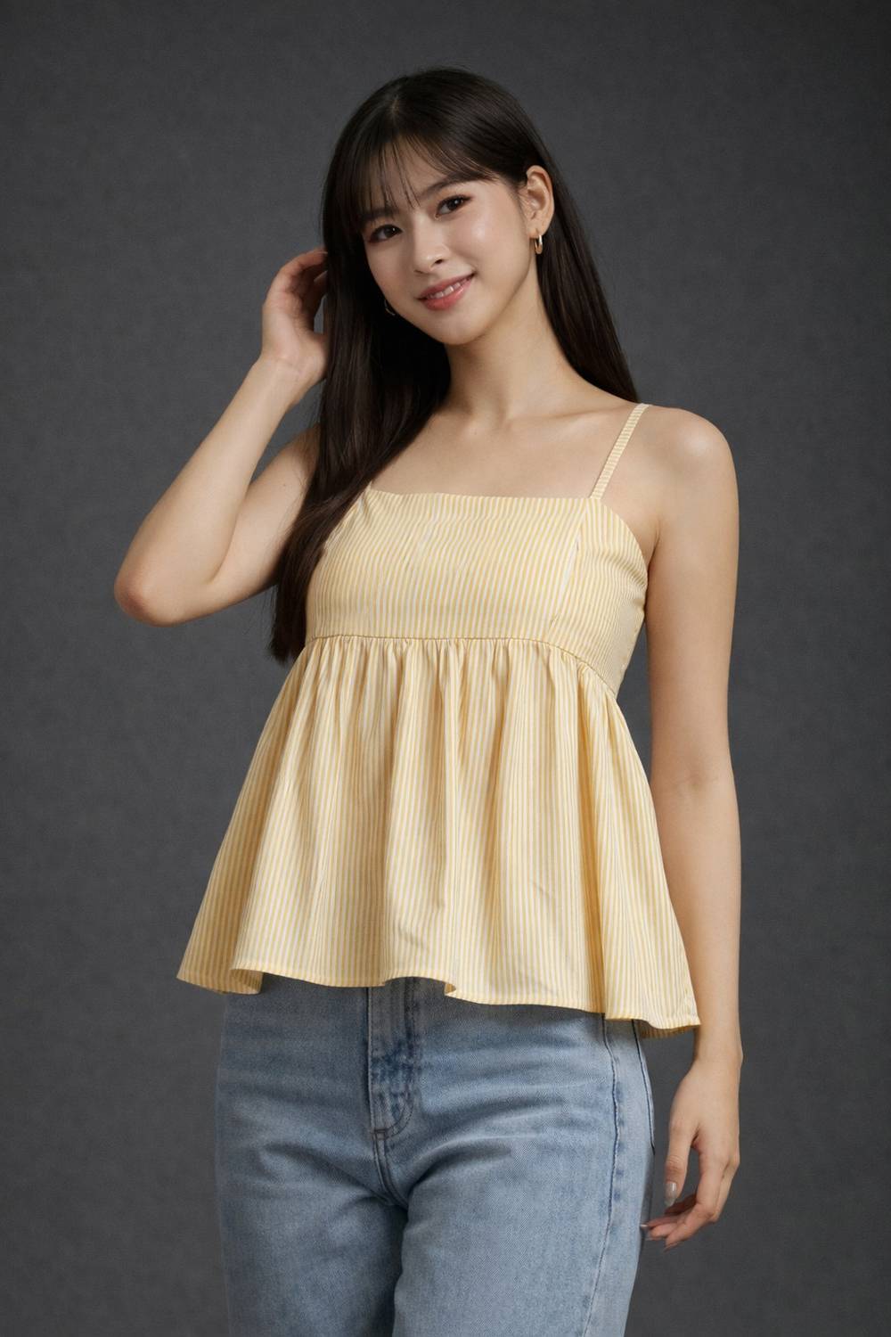 swaggish Casual Shoulder Straps Striped Women Yellow Top