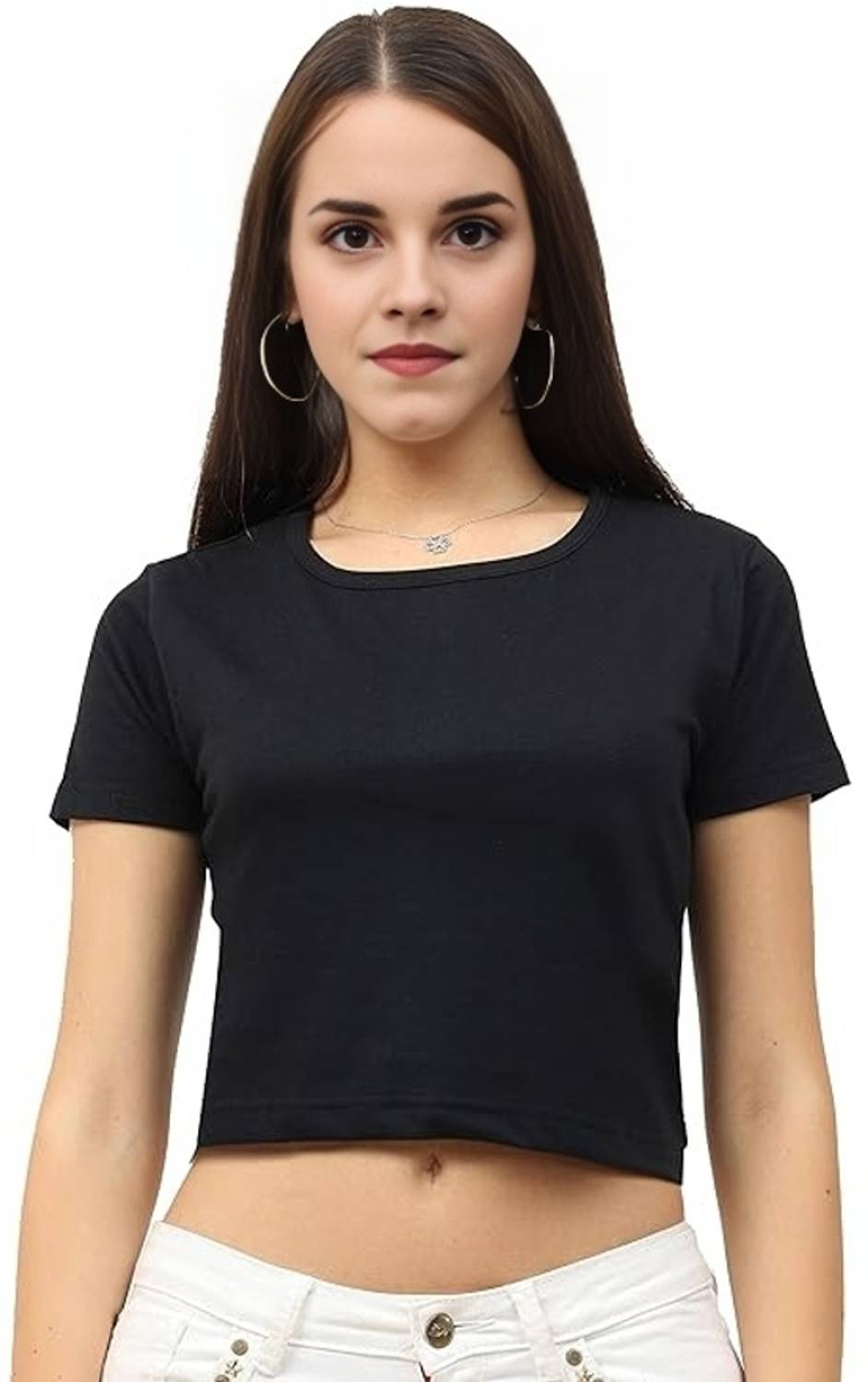 mixale Casual Solid Women Black Top