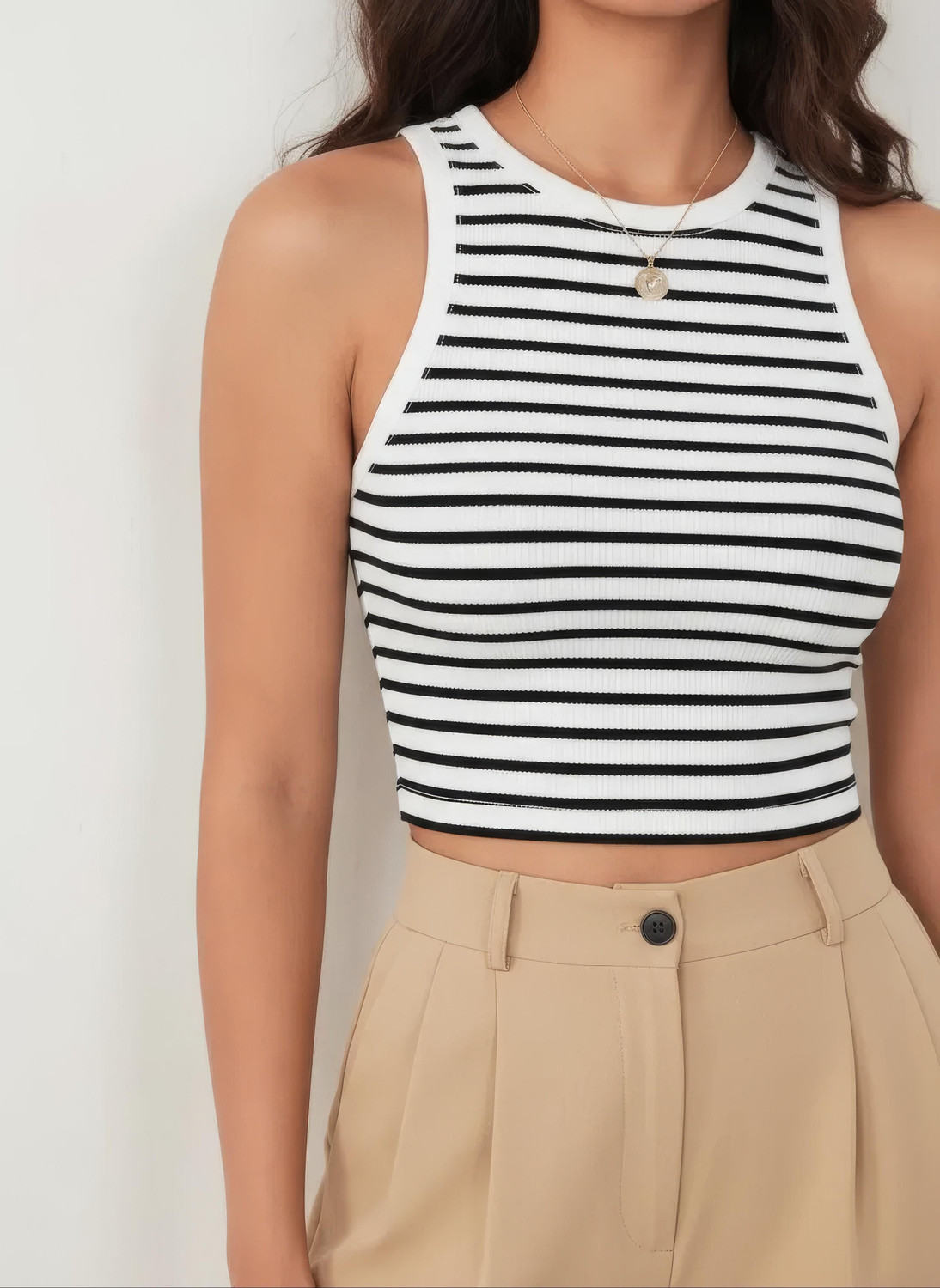 Image of CotiQ Casual Solid Women Black, White Top