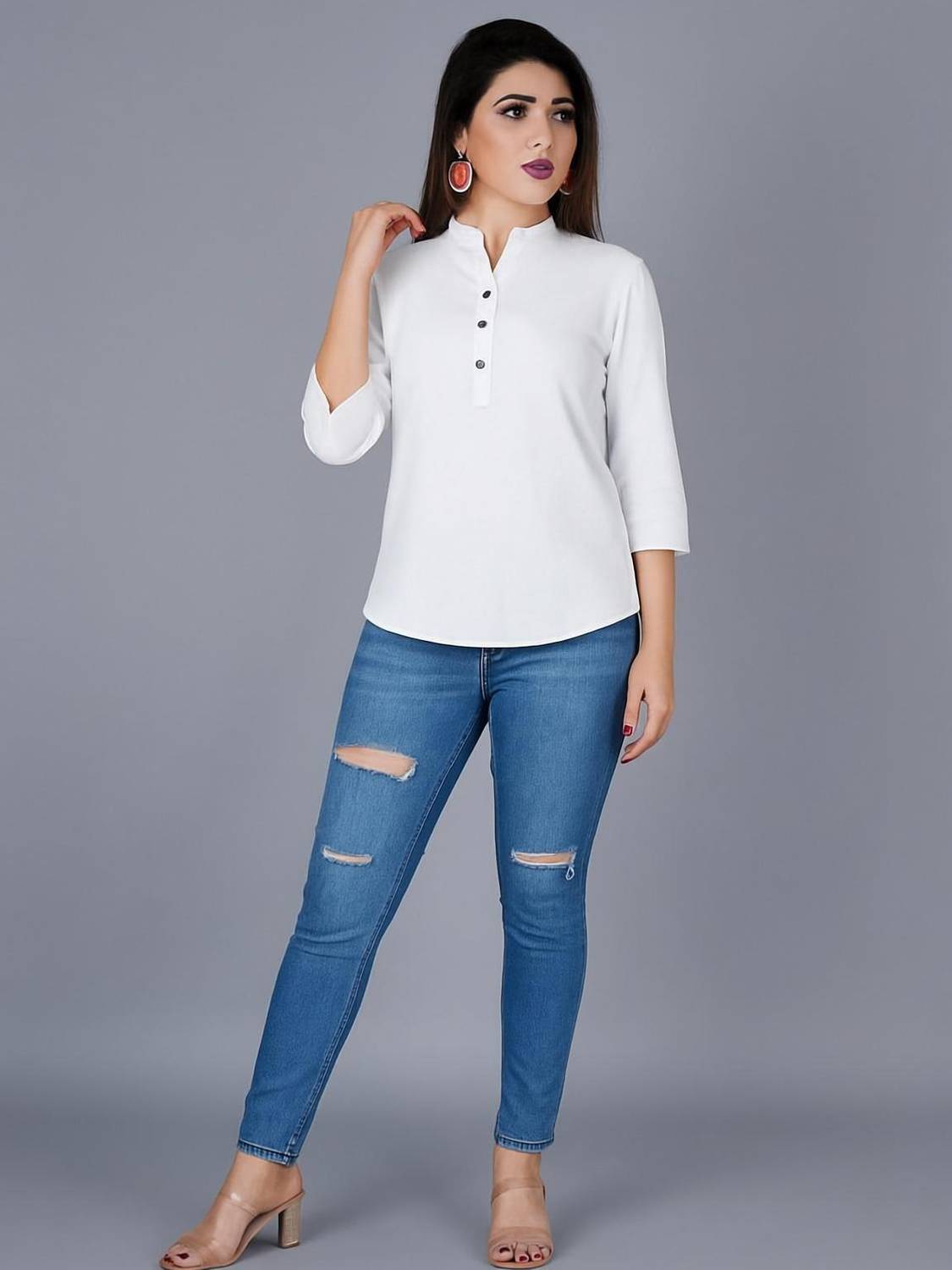 4K FASHION Casual Solid Women White Top