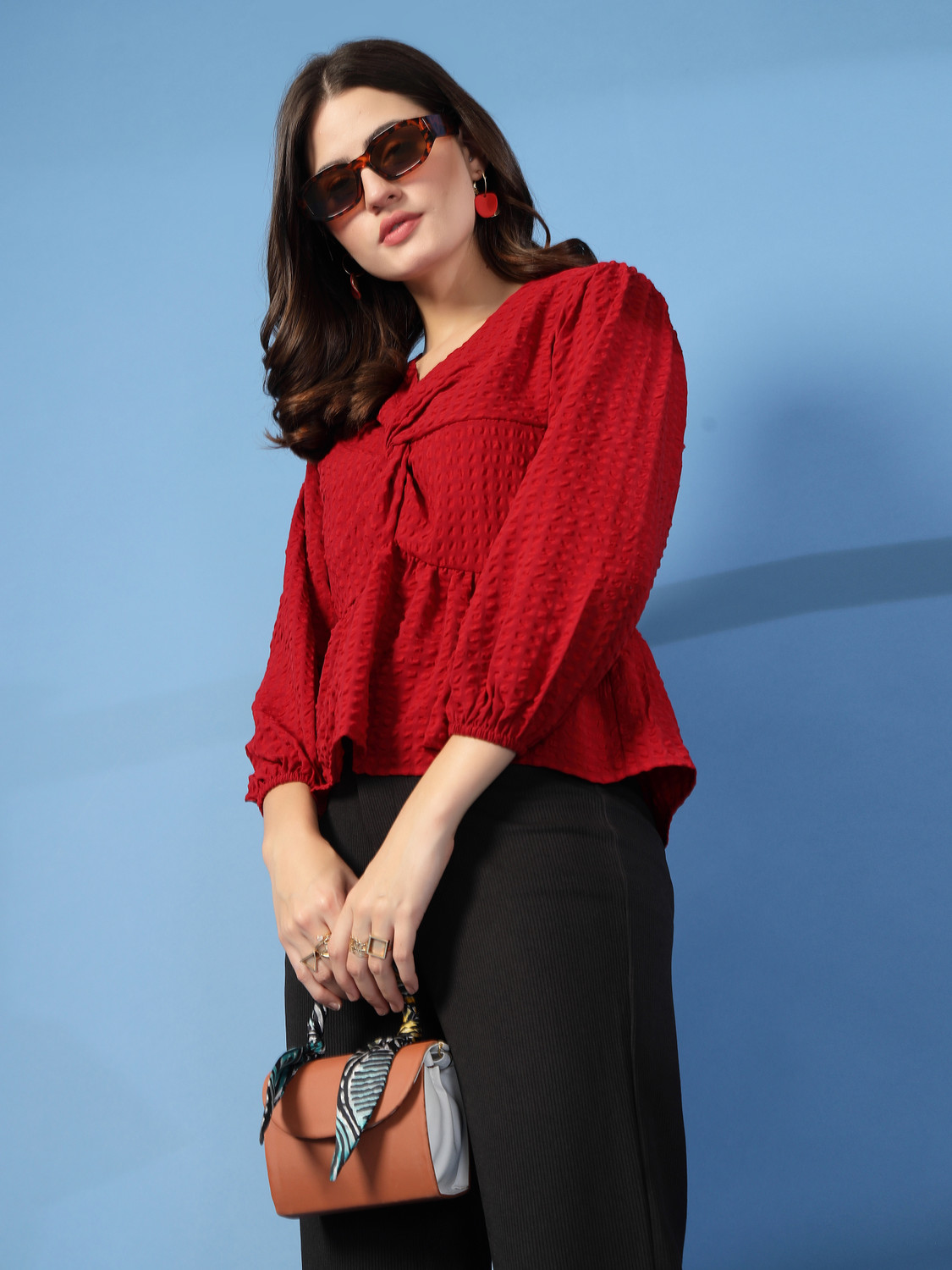 Image of Being Naughty Casual Self Design Women Red Top