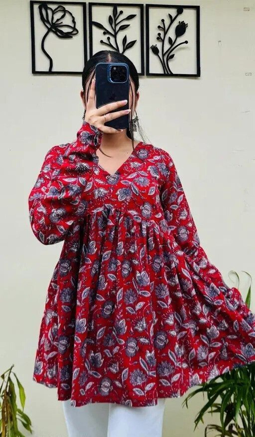 Image of Aadinath Fashion Casual Printed, Ethnic Motifs Women Red Top
