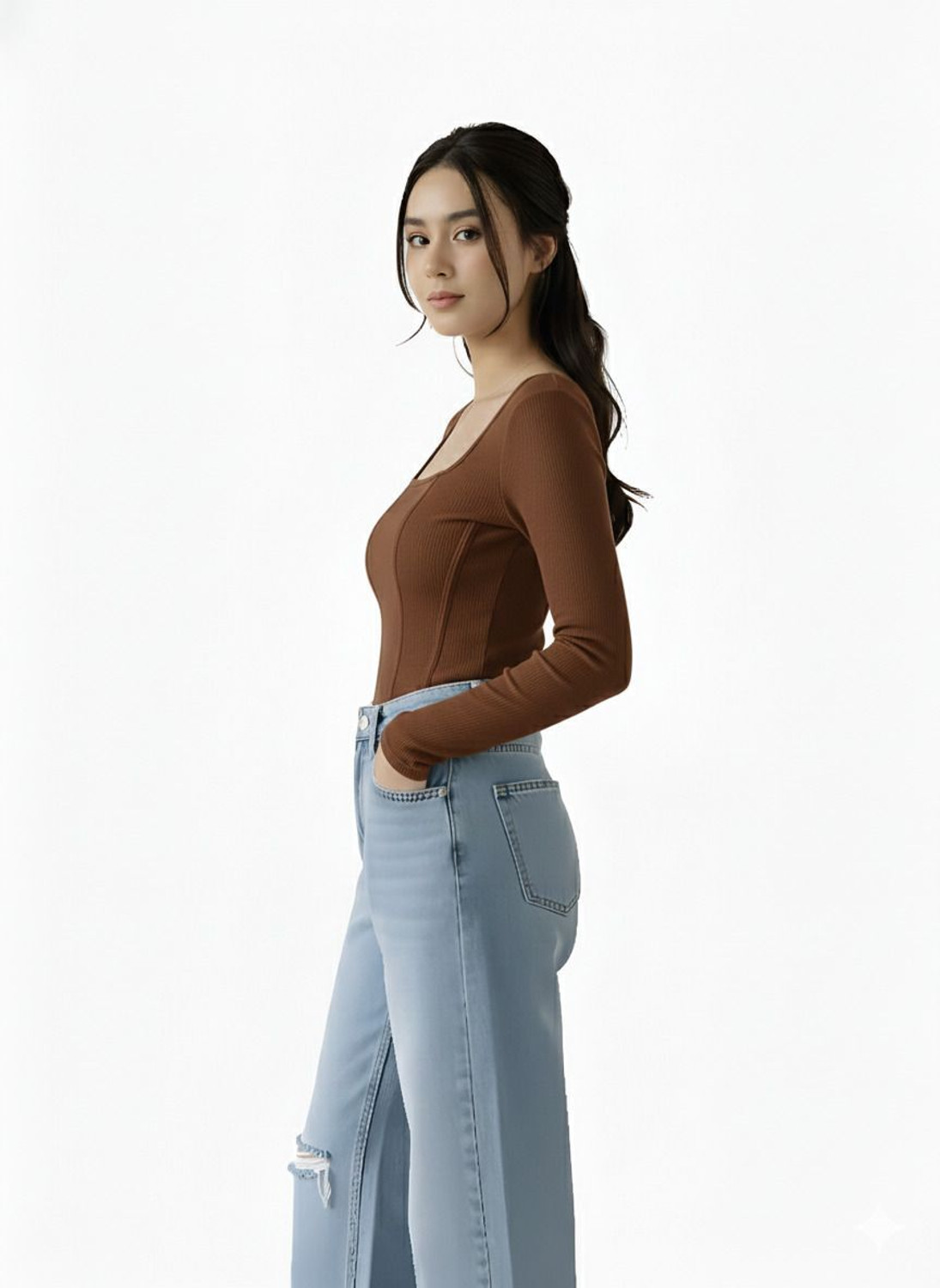 Image of SUGARCANNE Casual Striped Women Brown Top