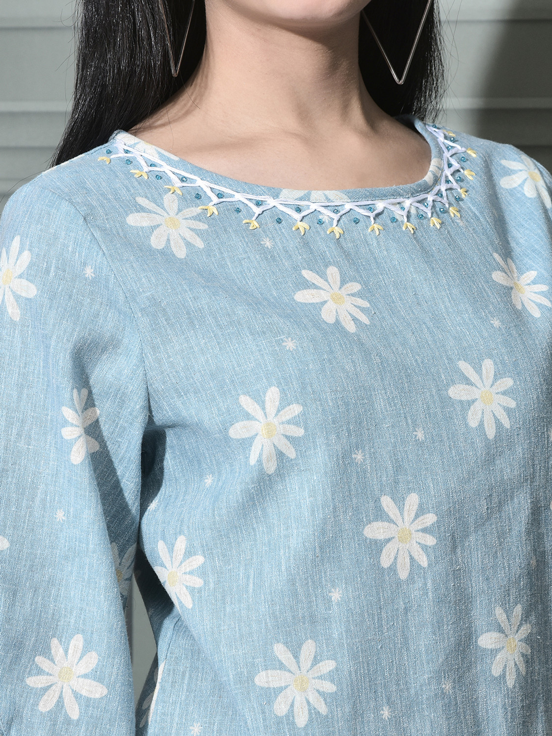Image of FUTURO Casual Floral Print Women Blue Top
