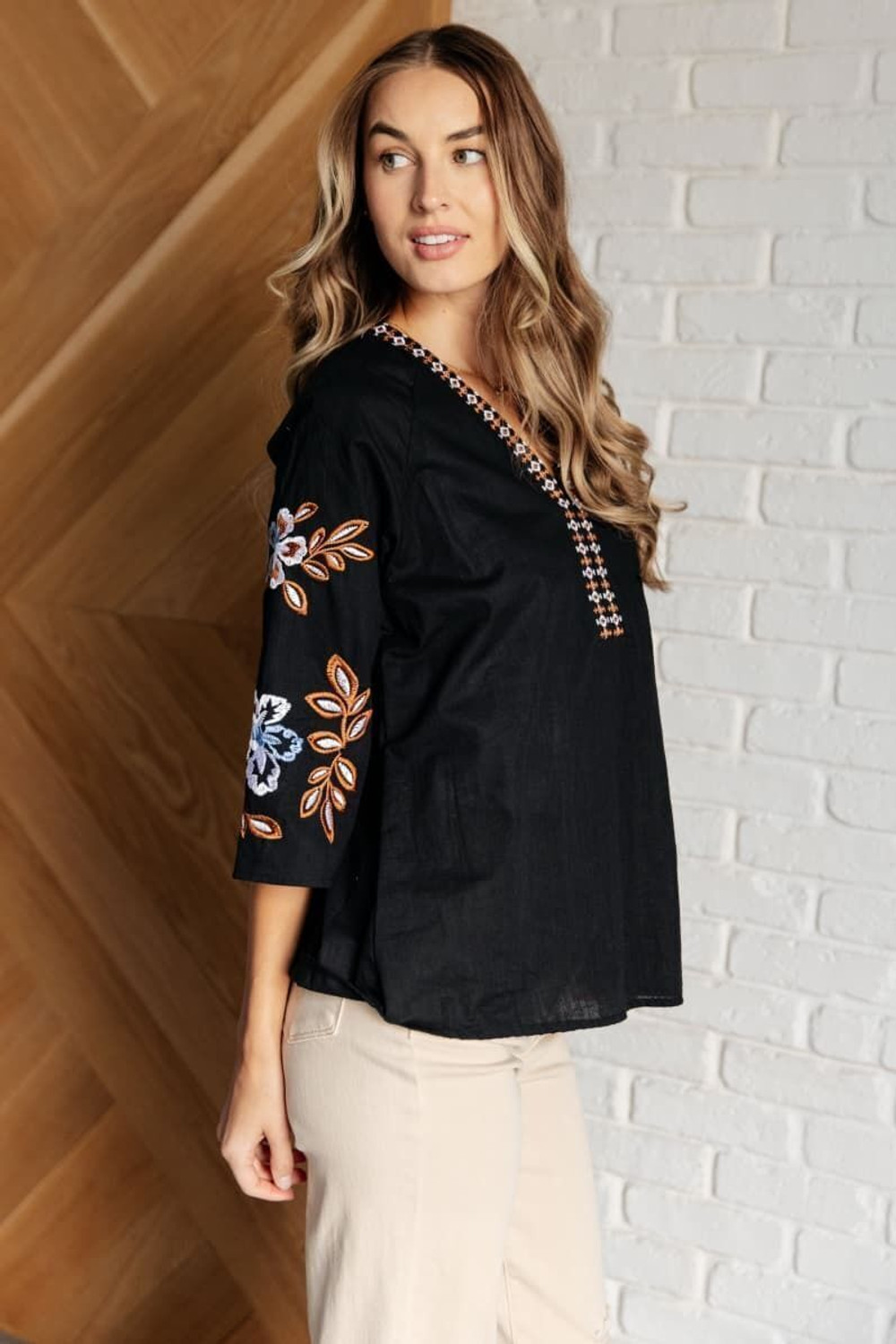 Image of ECOHAD Casual Embroidered Women Black Top
