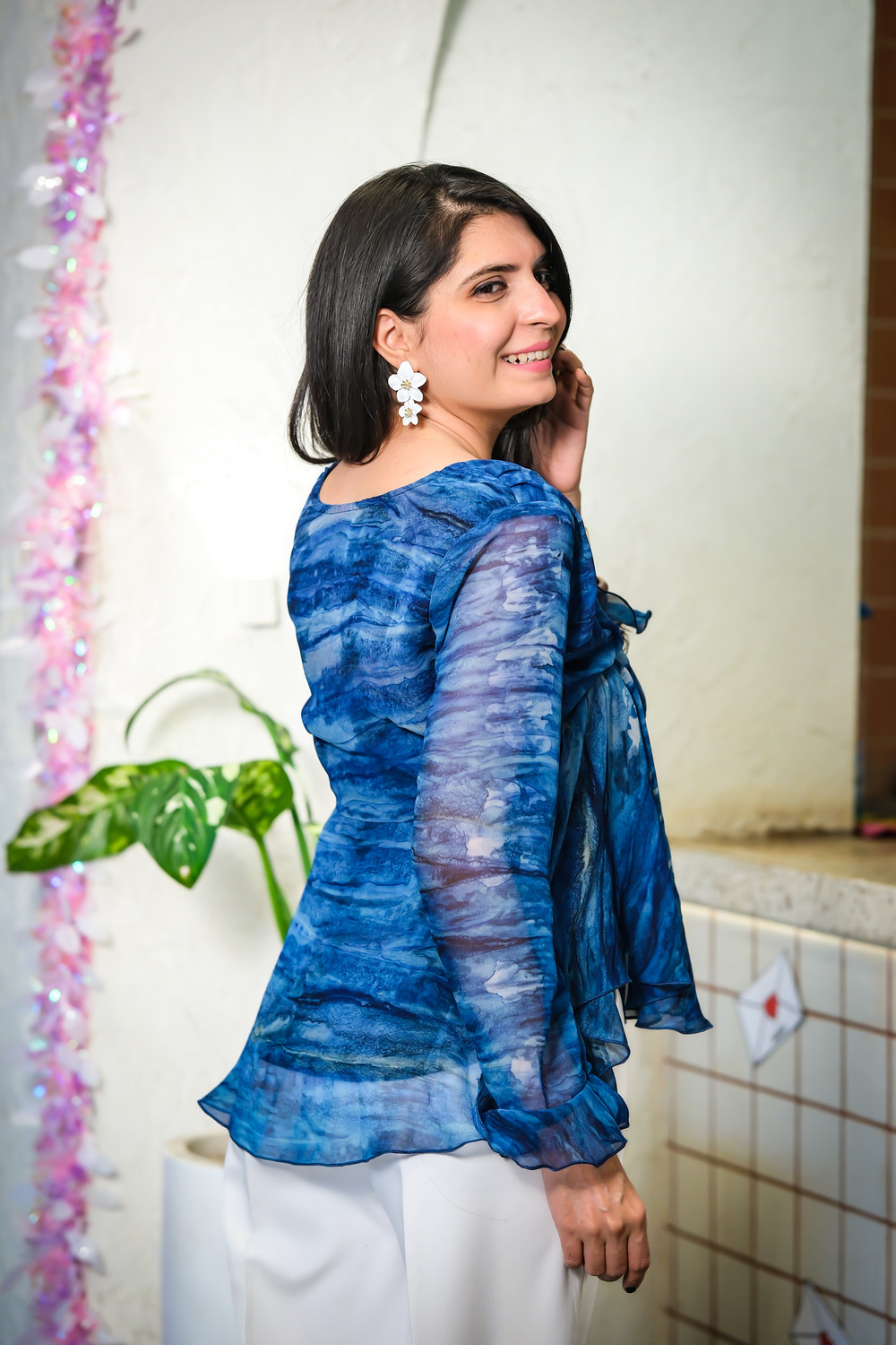 Image of Youthnic Casual Floral Print Women Blue Top
