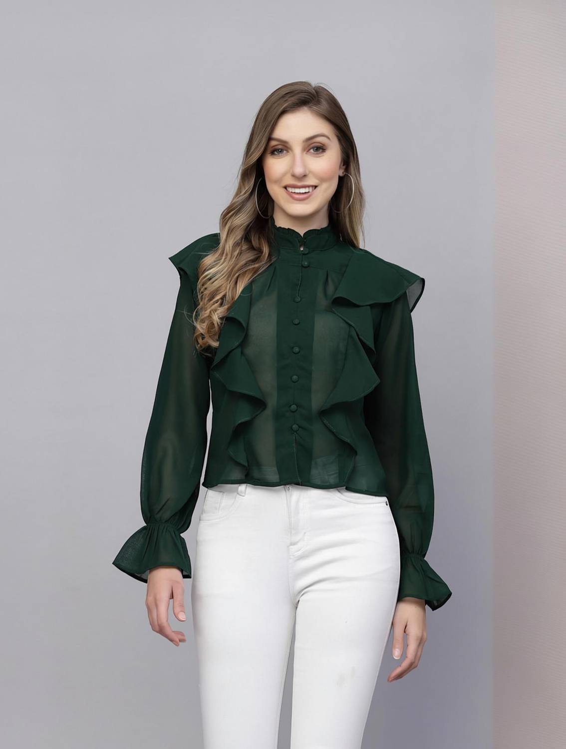 AAYU Casual Self Design Women Green Top