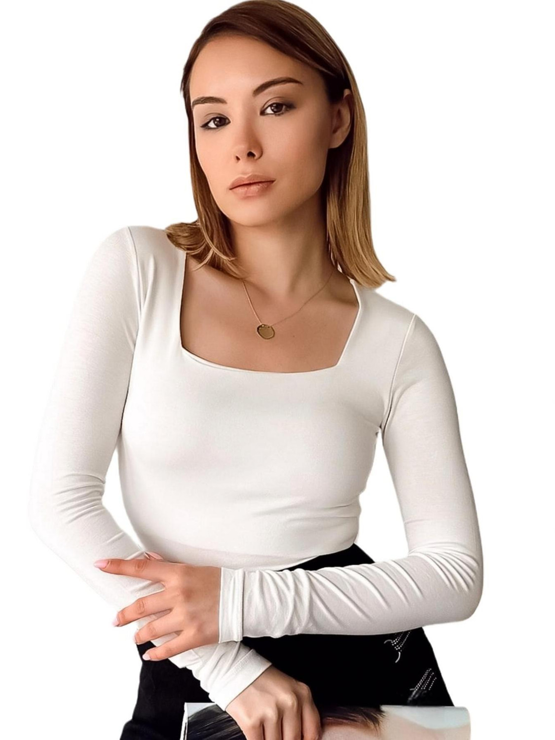 Image of SIGHTBOMB Casual Extended Sleeves Solid Women White Top