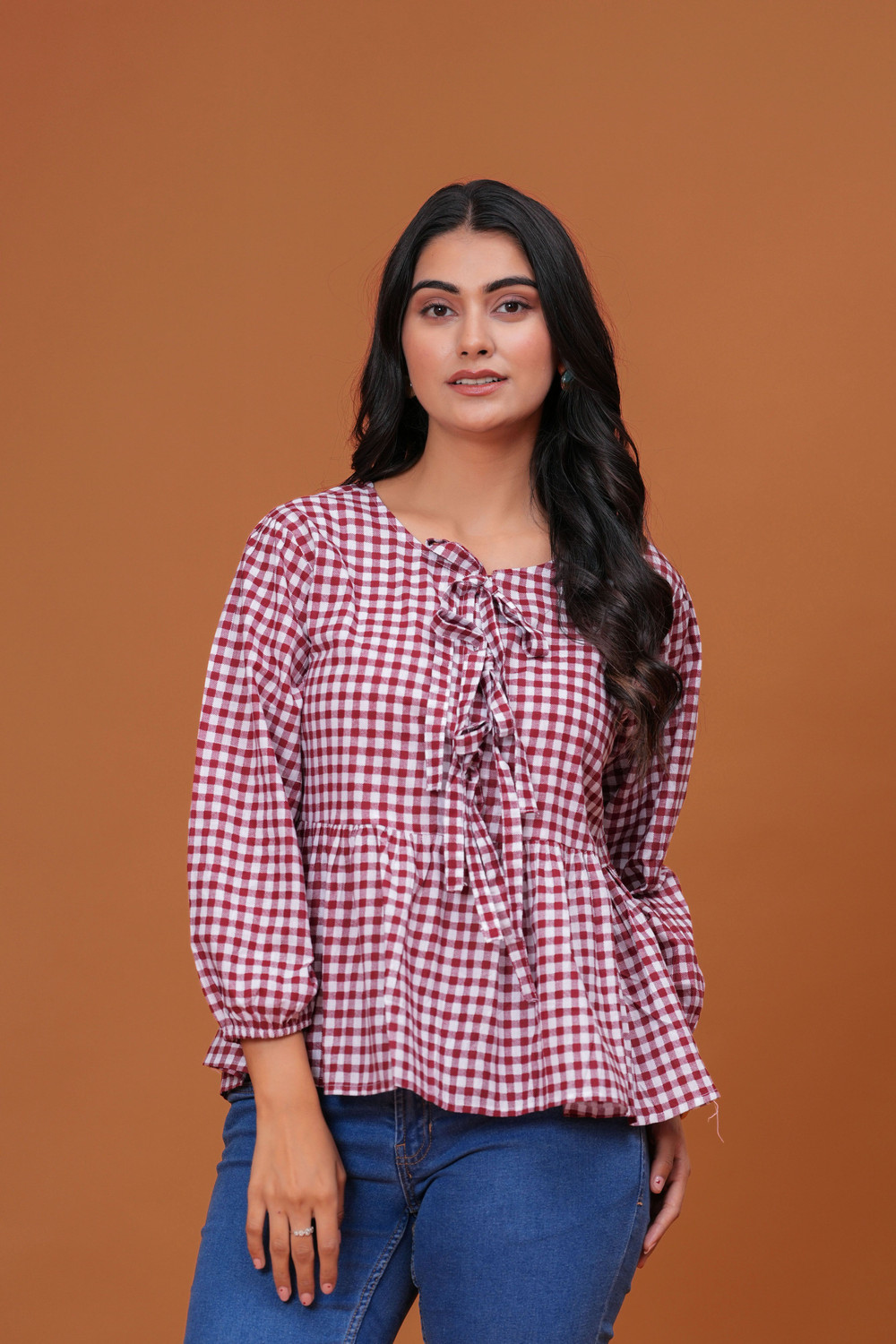 Image of GIGNAR Casual Checkered Women Red, White Top