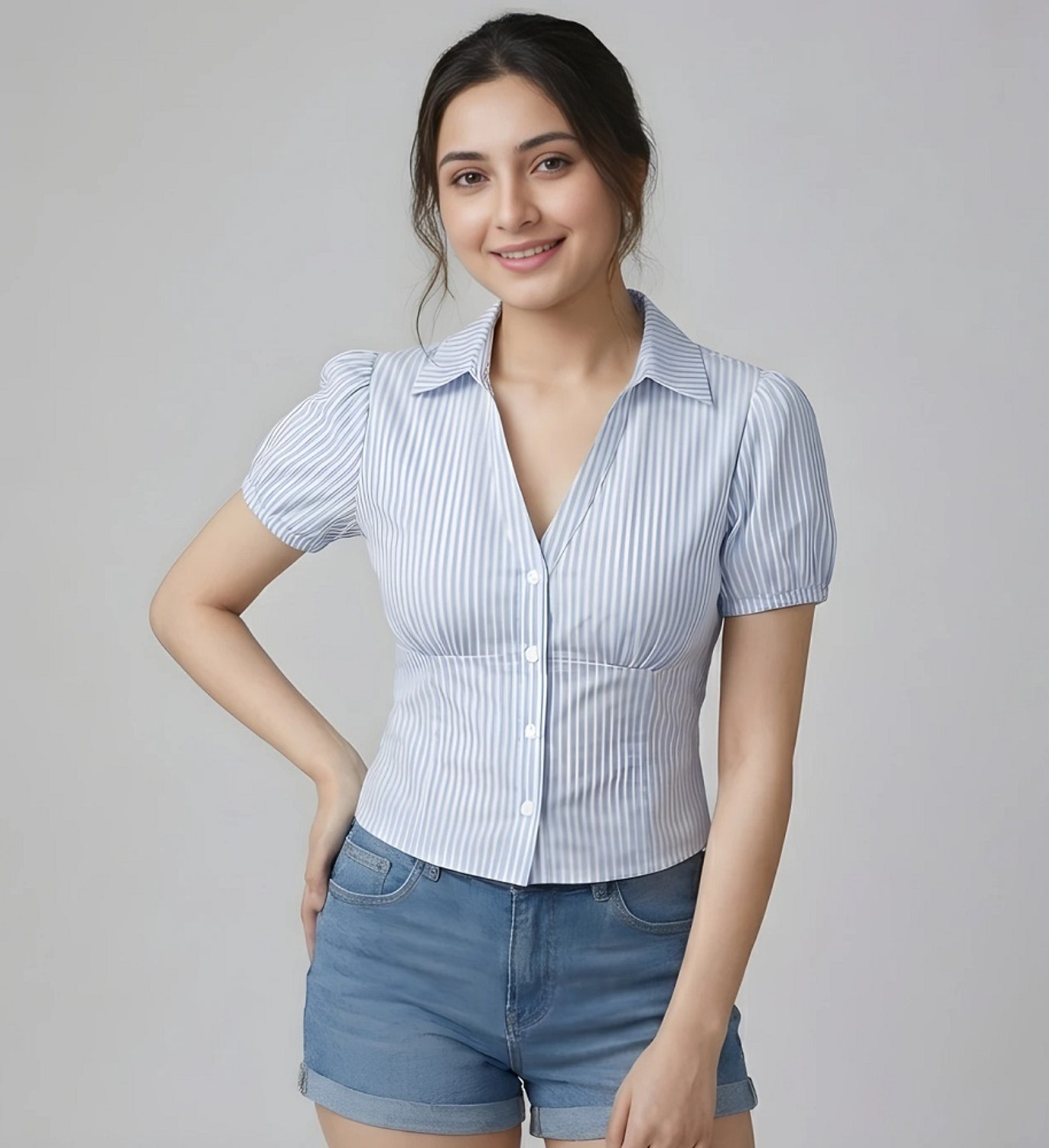 AAPASA Casual Floral Print Women Blue Top