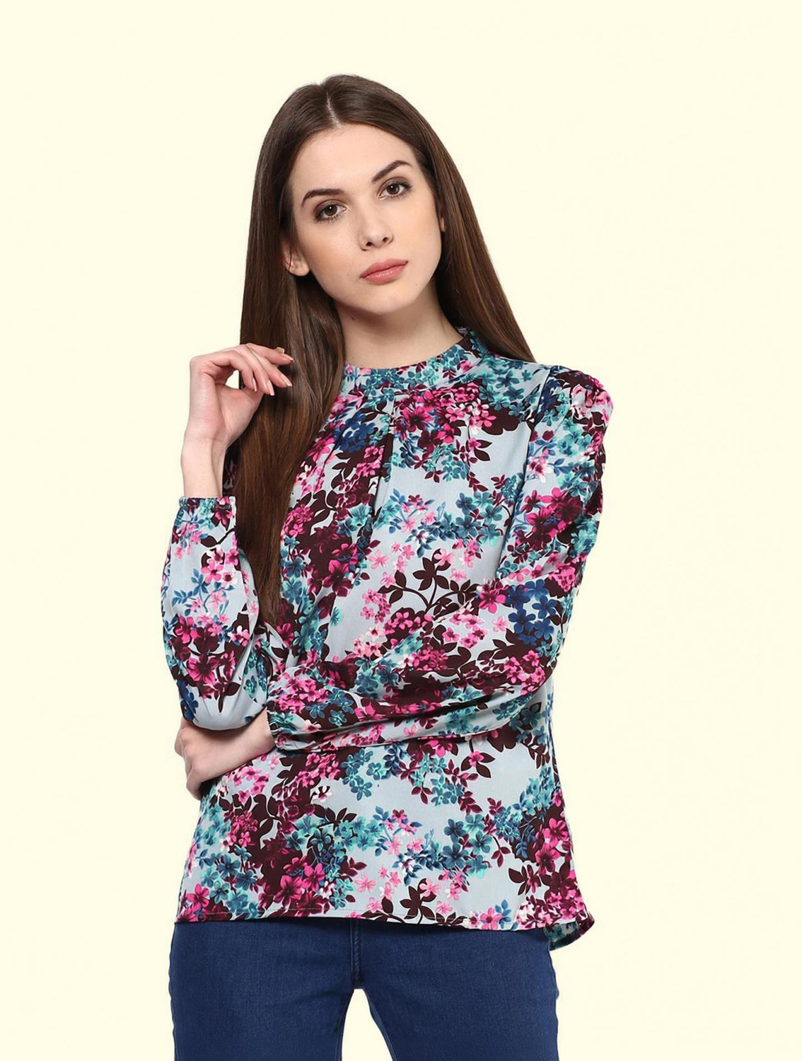 Image of HARPA Casual Full Sleeve Floral Print Women Multicolor Top