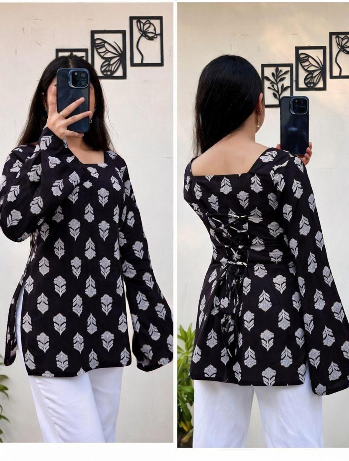 Image of Revayat Ras Formal Printed Women Black Top