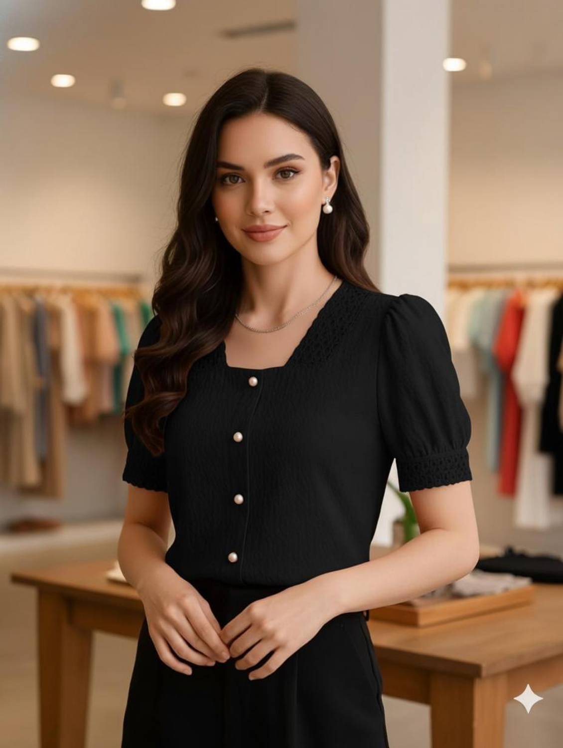 Vogue Nation Casual Lace, Embellished Women Black Top