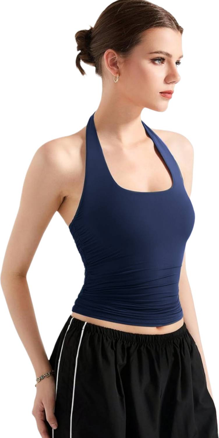 SIGHTBOMB Casual Sleeveless Solid Women Dark Blue Top