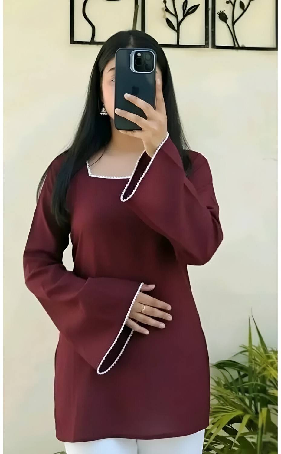 AGOKAI Casual Solid Women Maroon Top