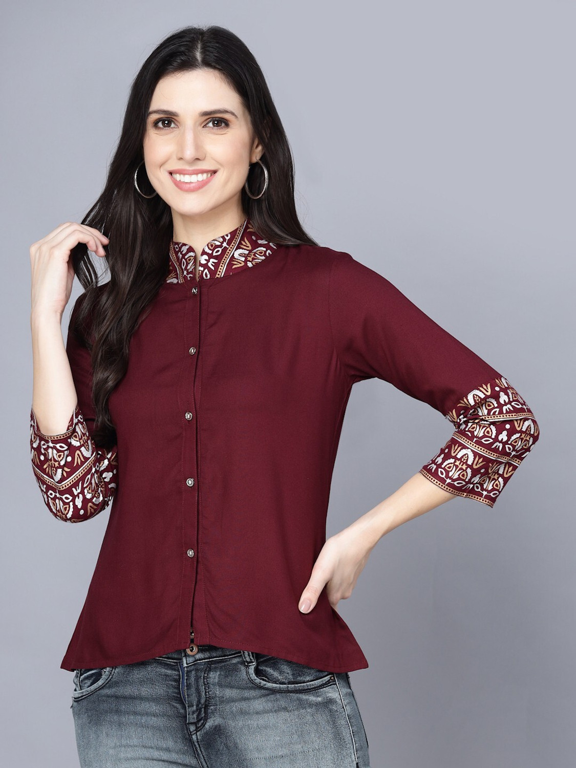 Image of SUBH LAXMI Casual Printed Women Brown Top