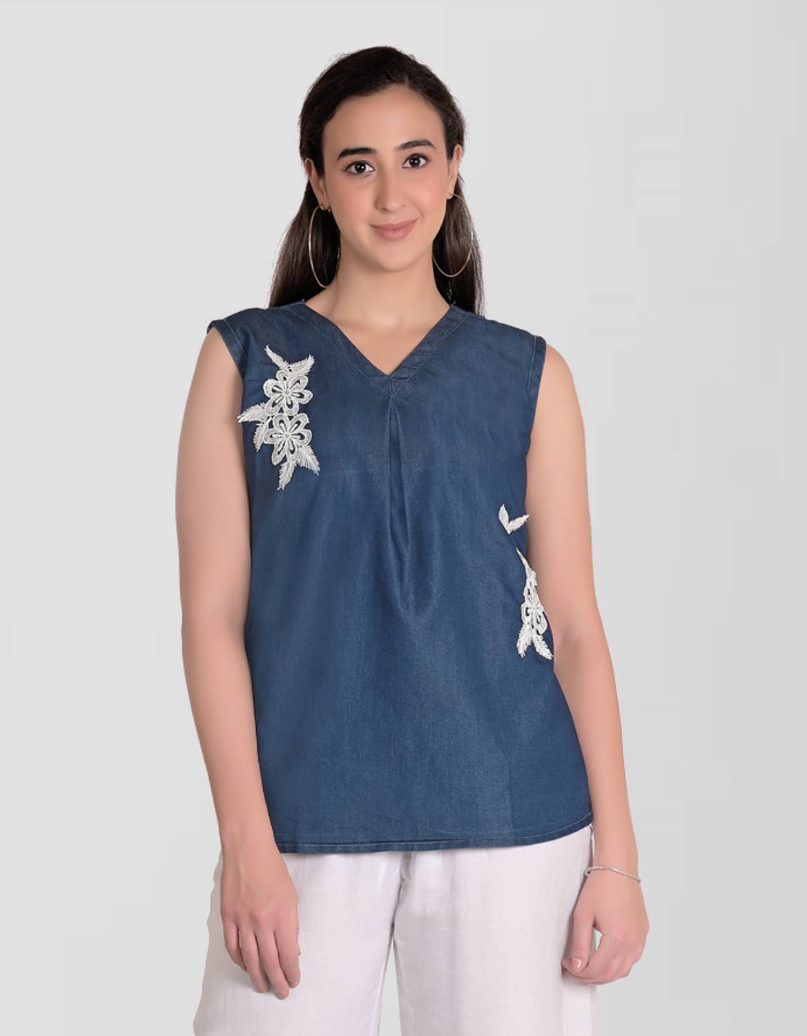 CEFALU Casual Embellished Women Blue Top