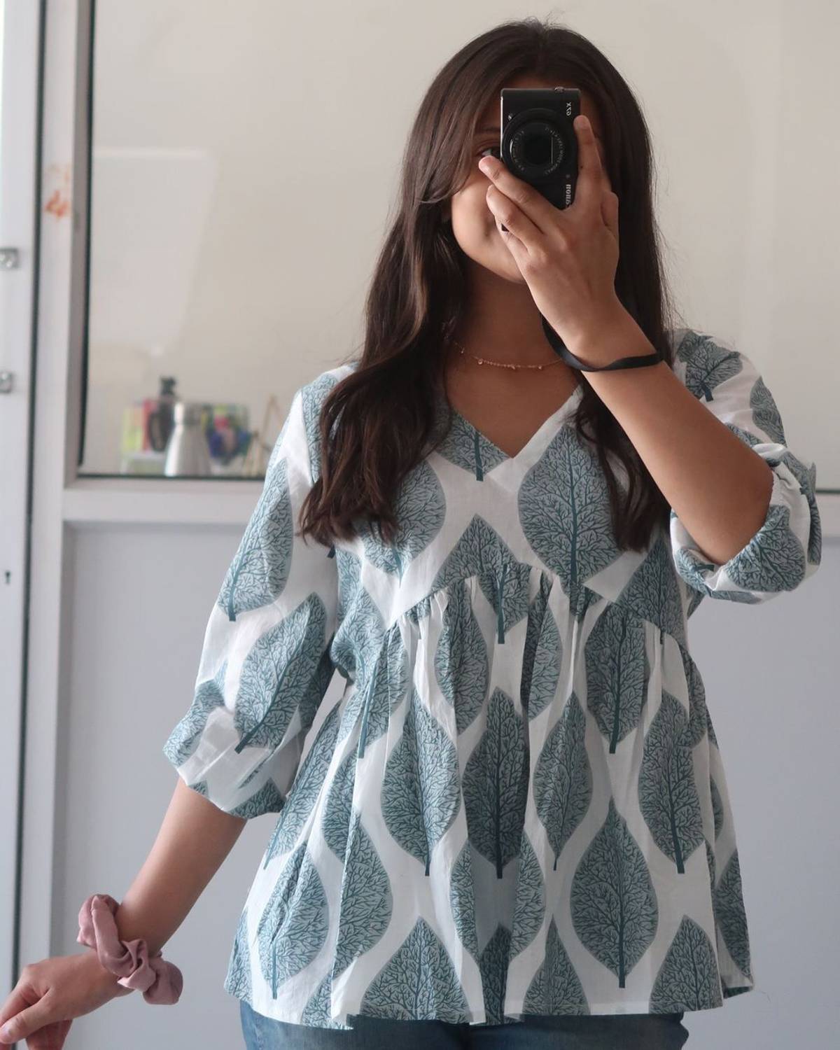 MOKSHCREATION Casual Printed Women White, Blue Top