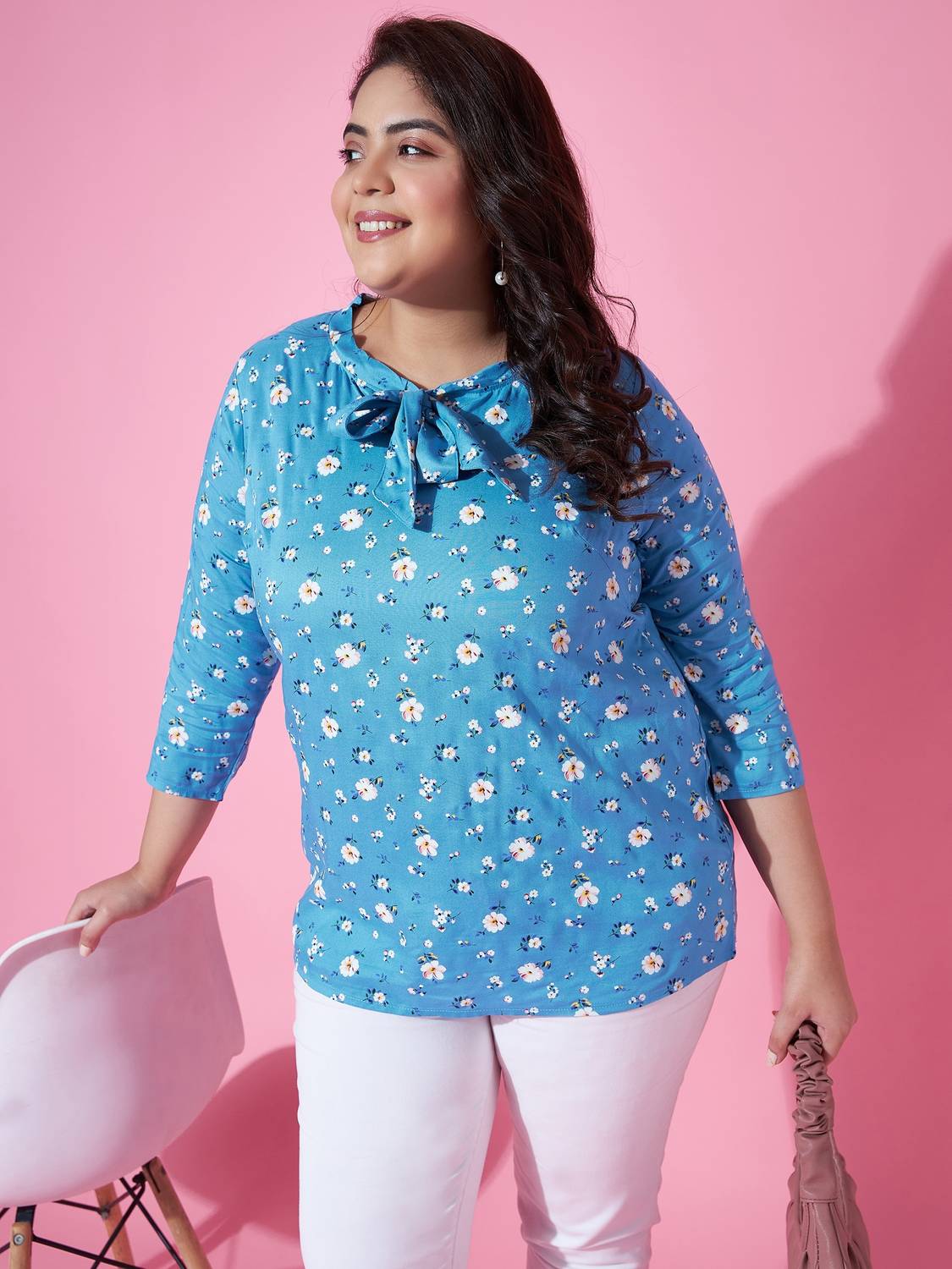 Austivo Casual Floral Print, Printed Women Blue Top