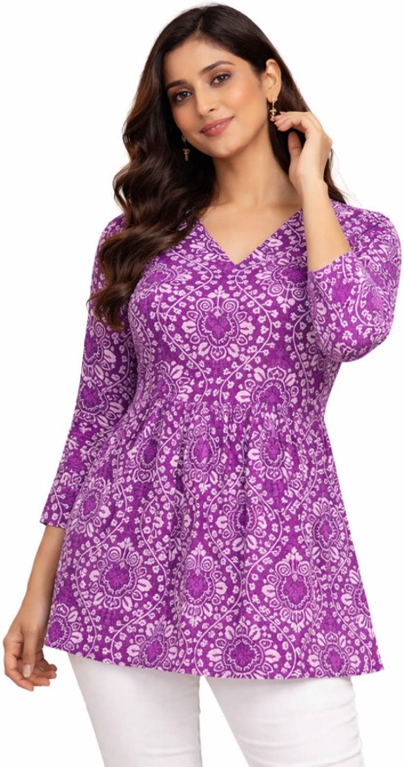 Adisha Party Printed Women Purple Top