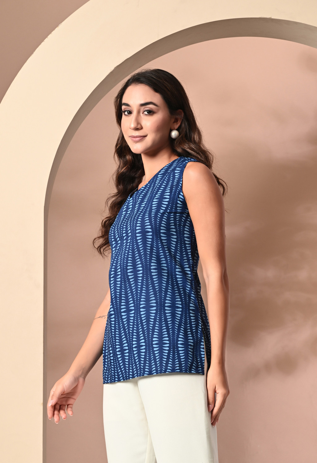 Image of METRONAUT Casual Chevron /Zig Zag Women Blue Top