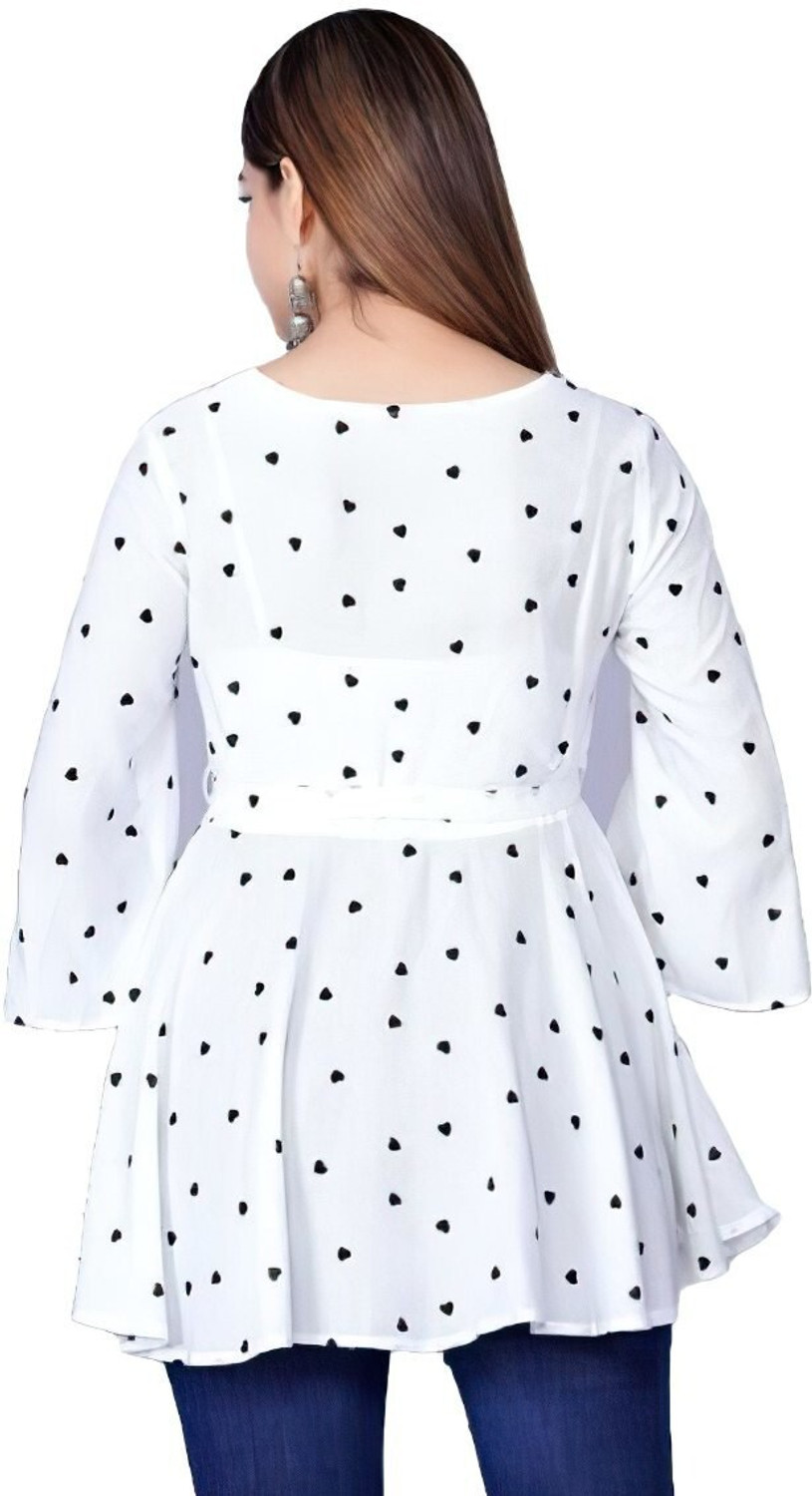 Image of DMT Ethnic Casual Printed Women White, Black Top