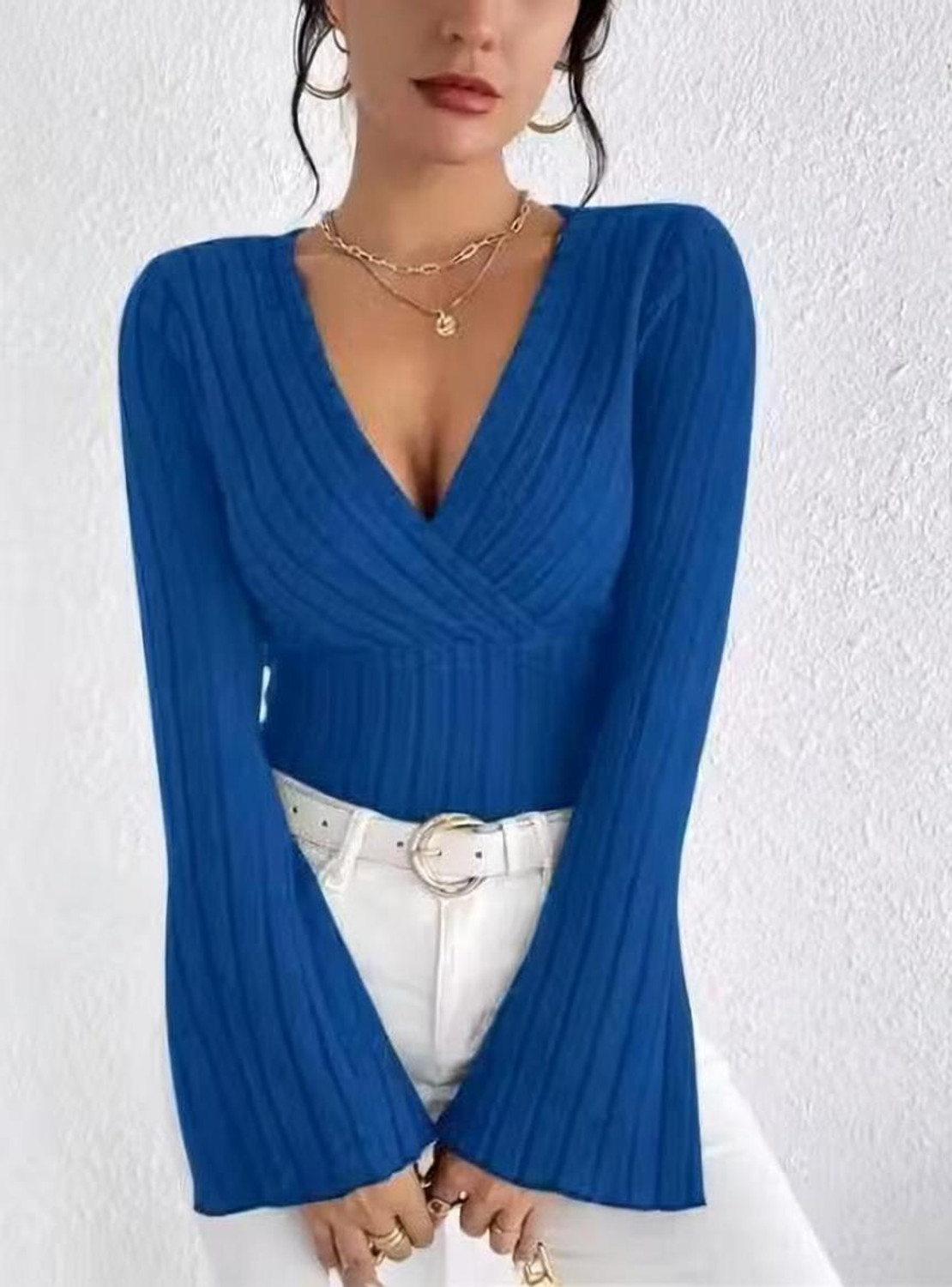 Image of Werave Casual Solid Women Blue Top