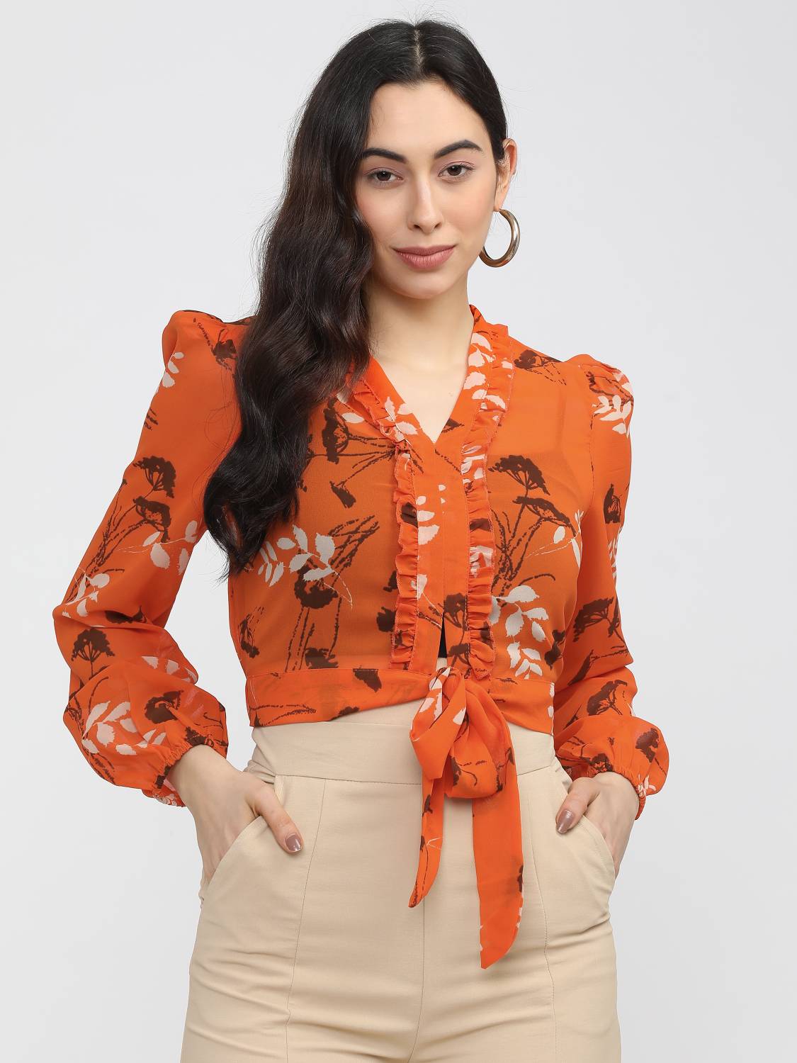 Tokyo Talkies Casual Solid Women Orange Top