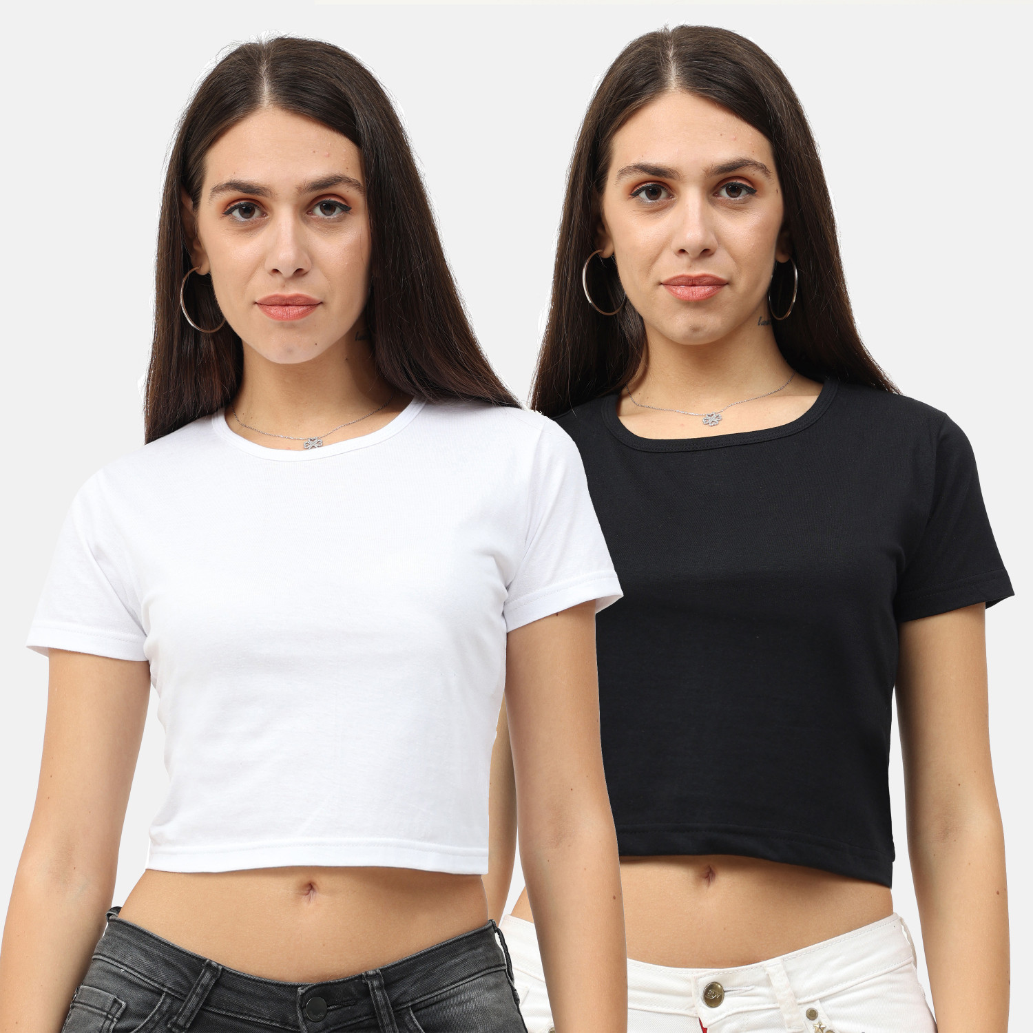 Image of Fleximaa Casual Solid Women White, Black Top