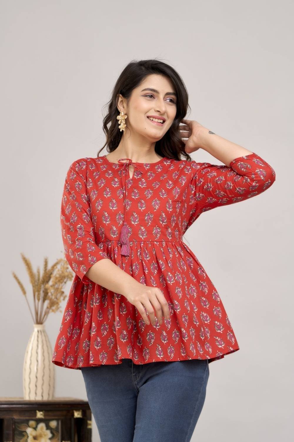 A&k Casual Printed Women Red, Grey, White Top