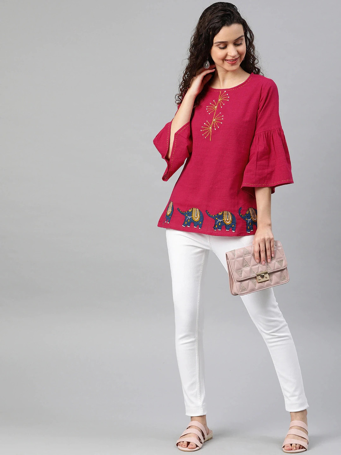 Image of HouseOfCommon Casual Printed Women Pink Top
