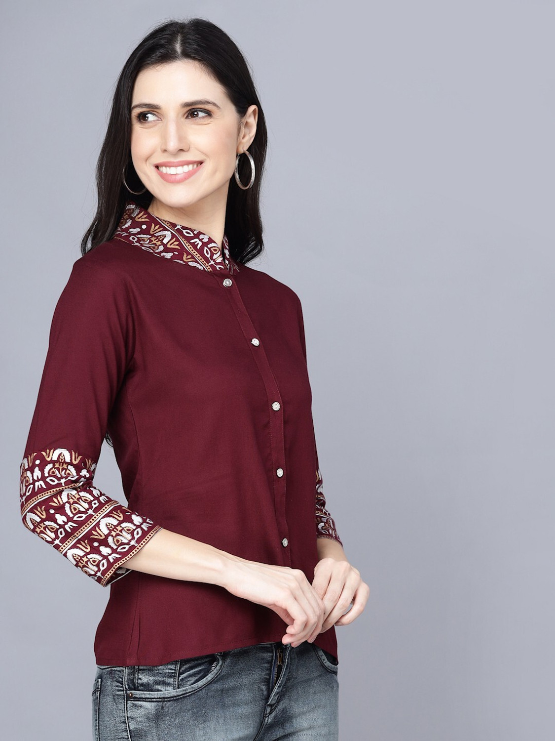 Image of SUBH LAXMI Casual Printed Women Brown Top