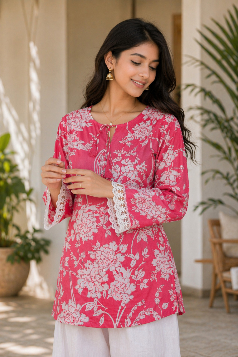 Image of sadya attire Casual Floral Print, Printed Women Pink Top