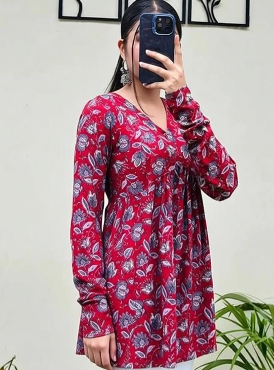 Image of Aadinath Fashion Casual Printed, Ethnic Motifs Women Red Top