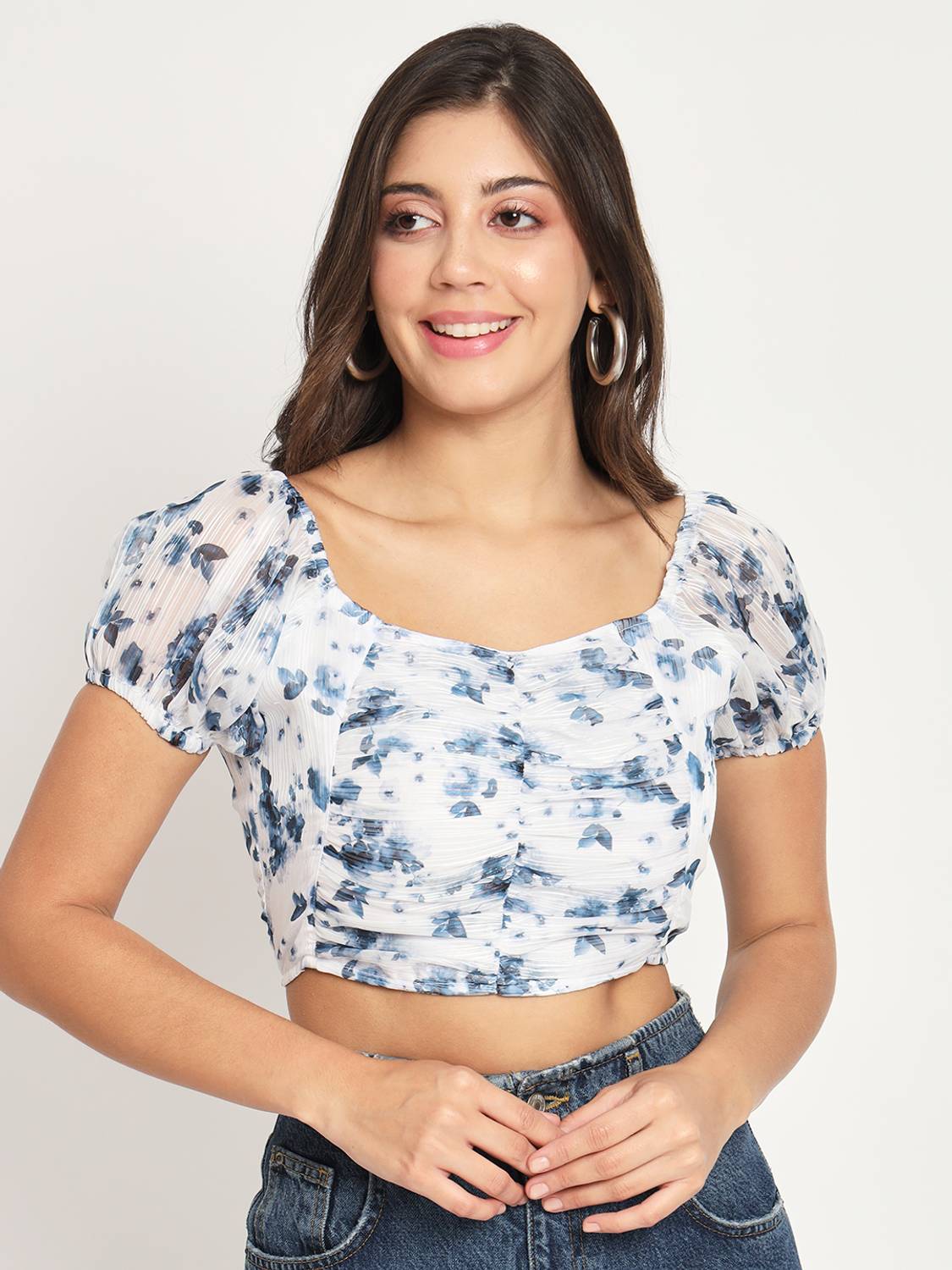 CHARMGAL Casual Floral Print, Printed Women White Top