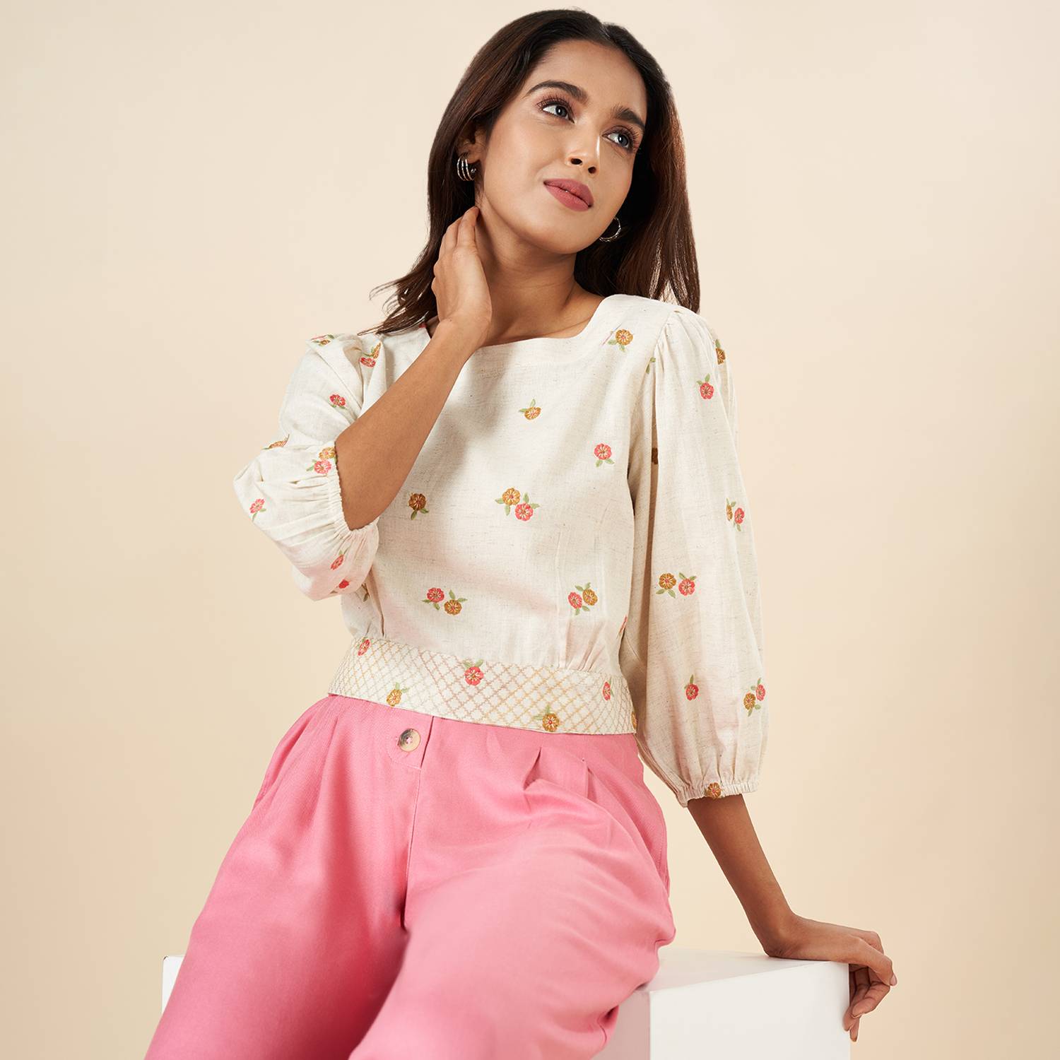 Akkriti by Pantaloons Casual Floral Print Women Brown Top