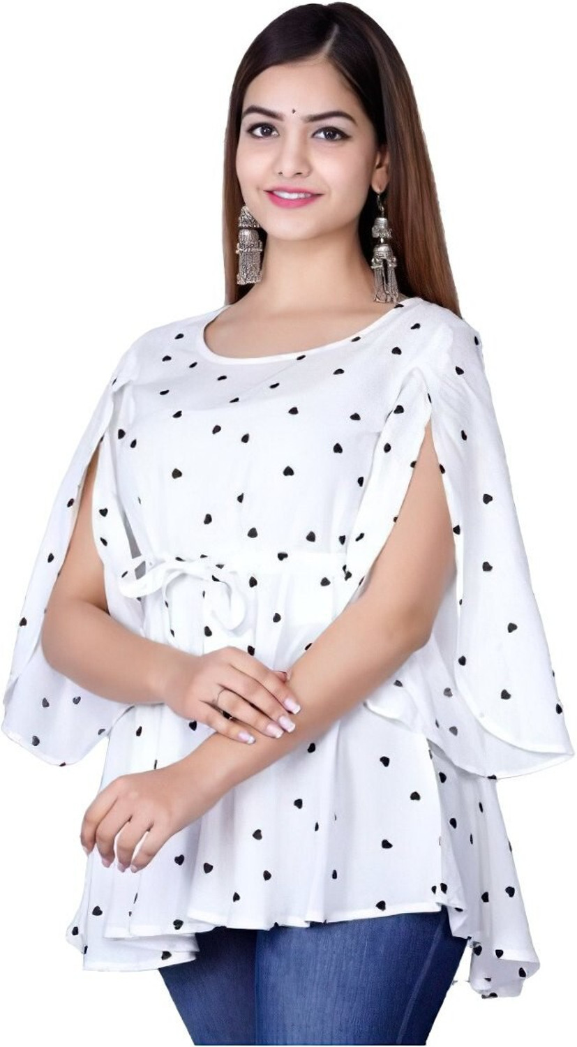 Image of DMT Ethnic Party Self Design, Polka Print Women White, Maroon Top